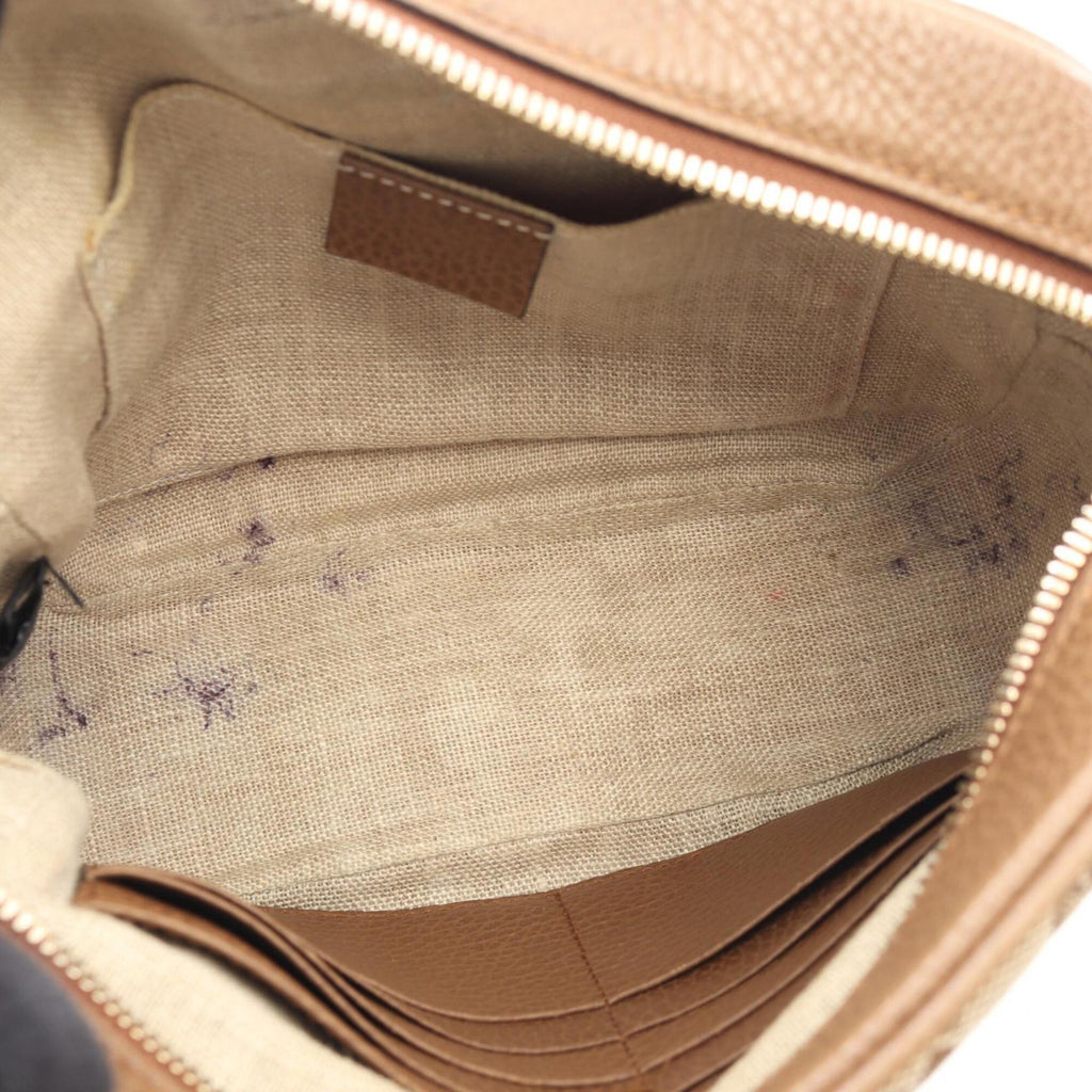 Gucci Beige Brown Canvas Leather Handbag Shoulder Bag (Pre-Owned)