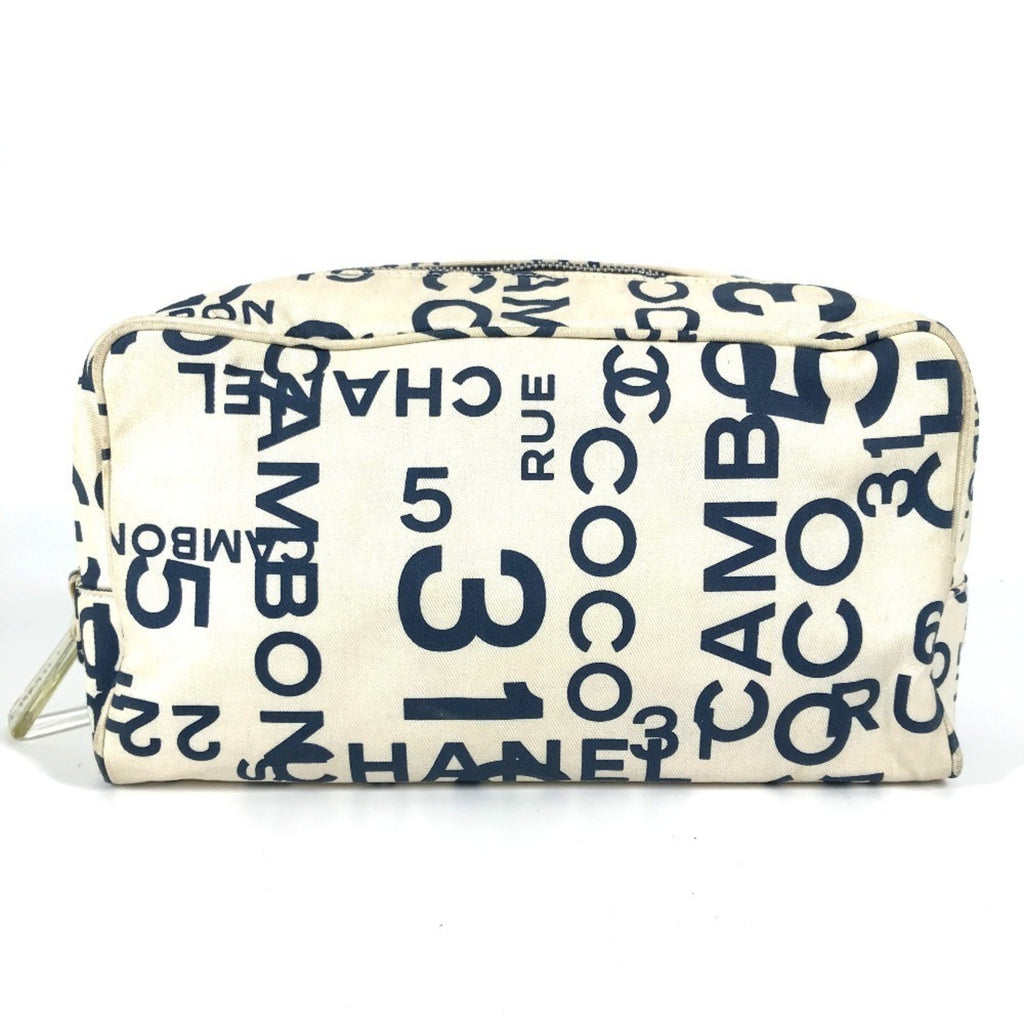 Chanel Navy White Canvas Clutch Bag