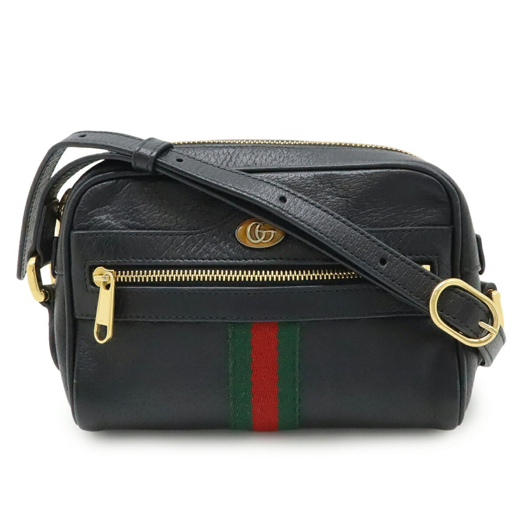 Gucci Black Green Red Color Leather Pochette Shoulder Bag (Pre-Owned)