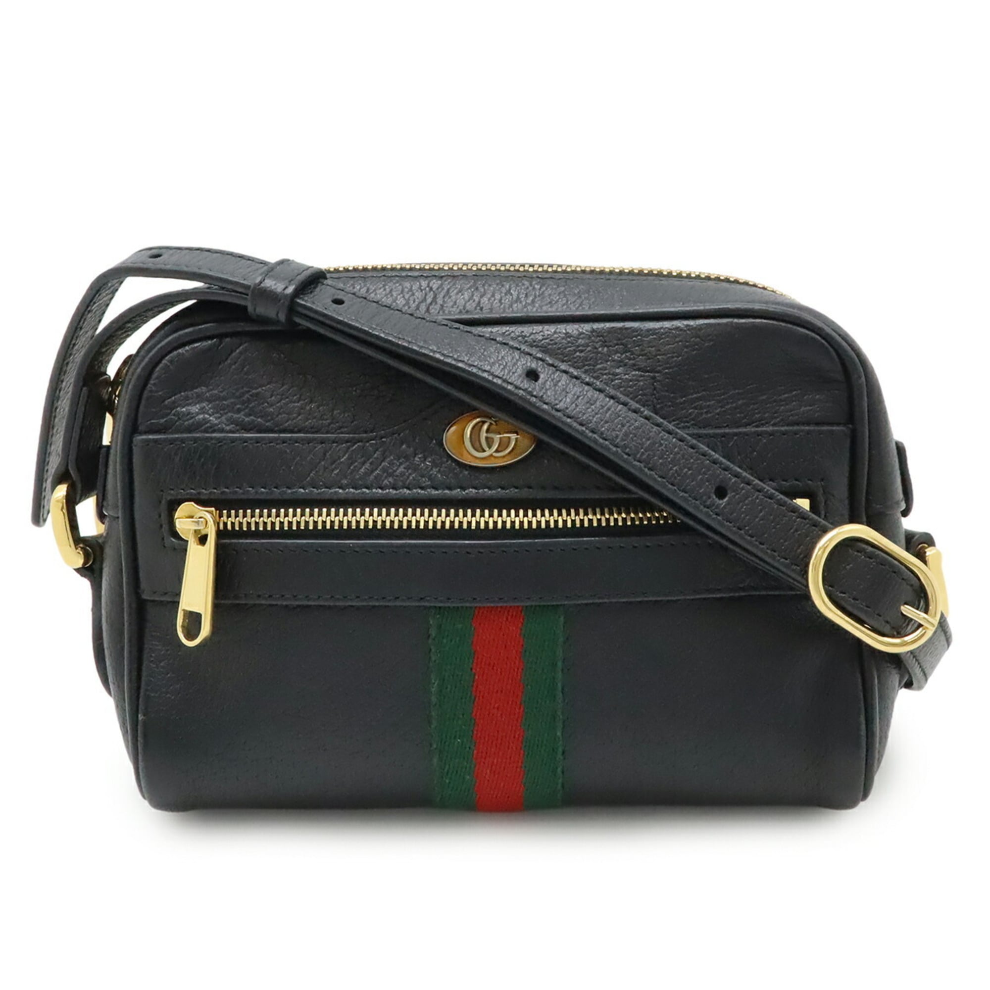 Gucci Black Green Red Color Leather Pochette Shoulder Bag (Pre-Owned)