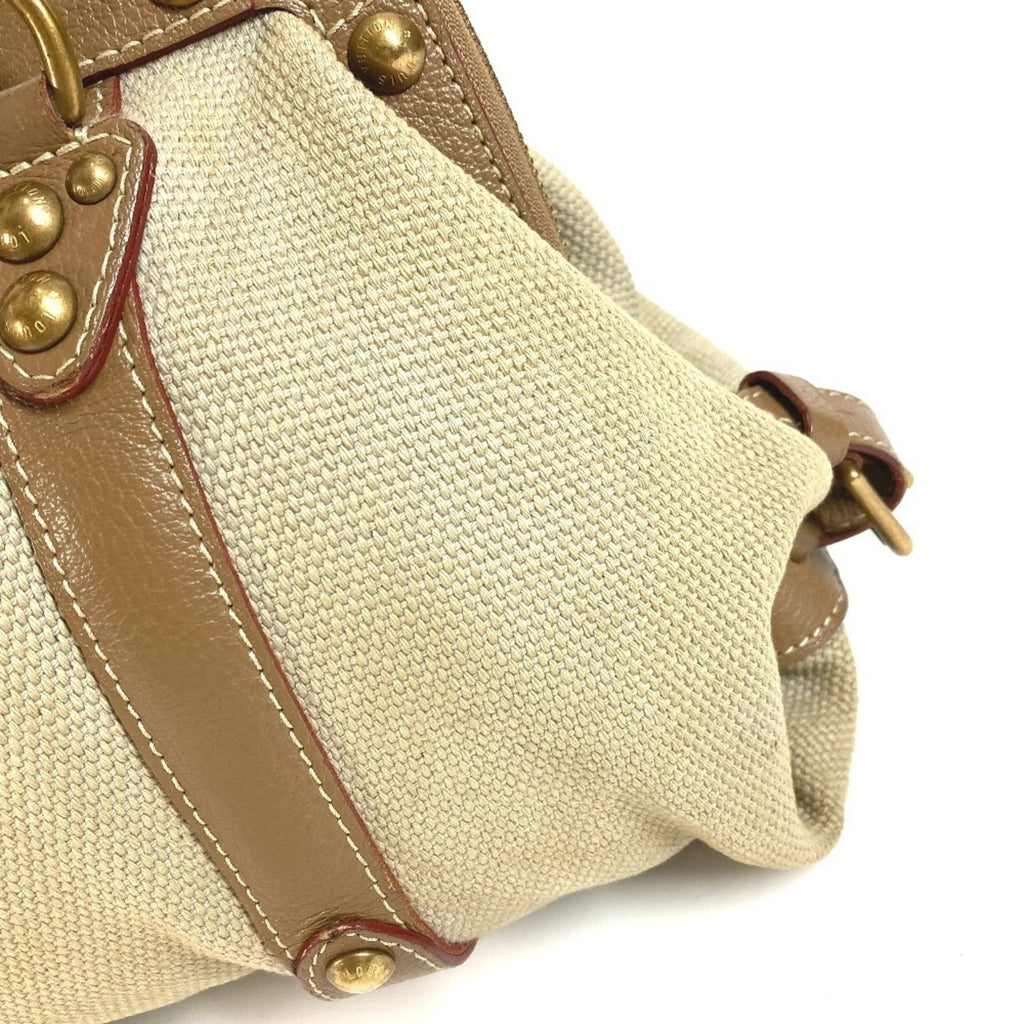 Louis Vuitton Beige Canvas Leather Handbag Shoulder Bag Tote Bag