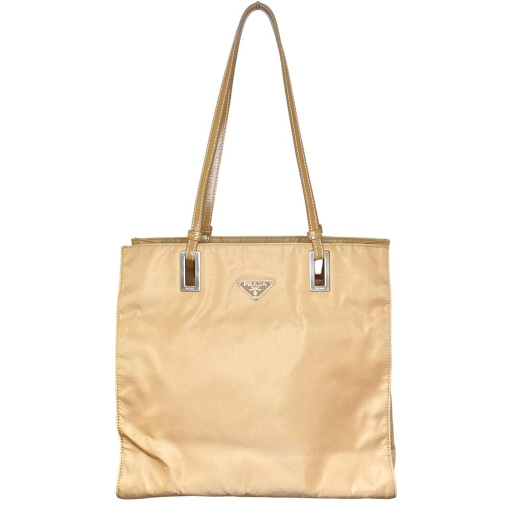 Prada Beige Leather Nylon Tote Bag