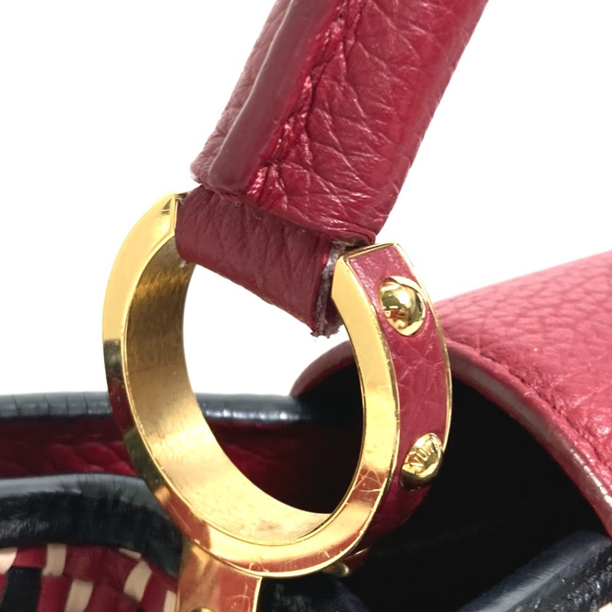 Louis Vuitton Black Red Color Leather Handbag