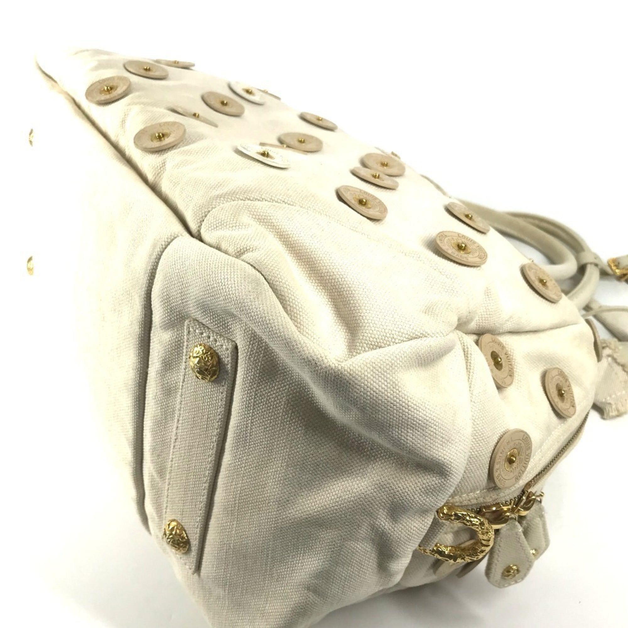 Louis Vuitton White Canvas Boston Bag Handbag Shoulder Bag