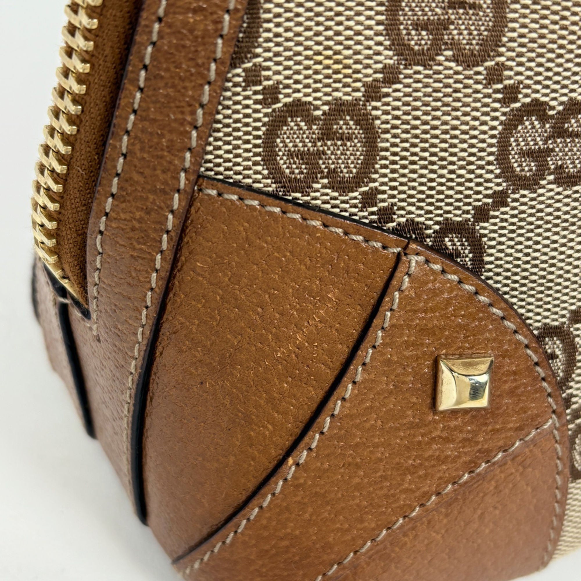 Gucci Gg Canvas Brown Gg Canvas Leather Handbag (Pre-Owned)