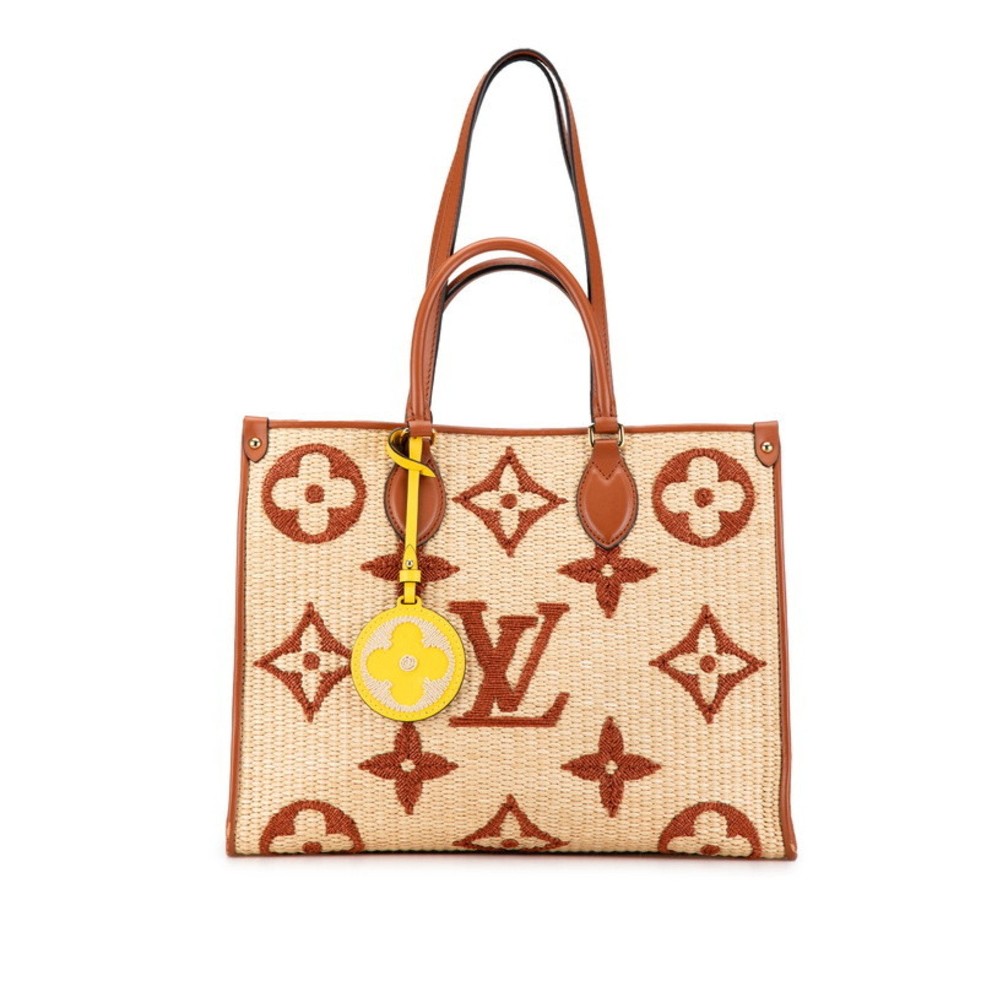 Louis Vuitton Beige Brown Raffia Leather Handbag Shoulder Bag