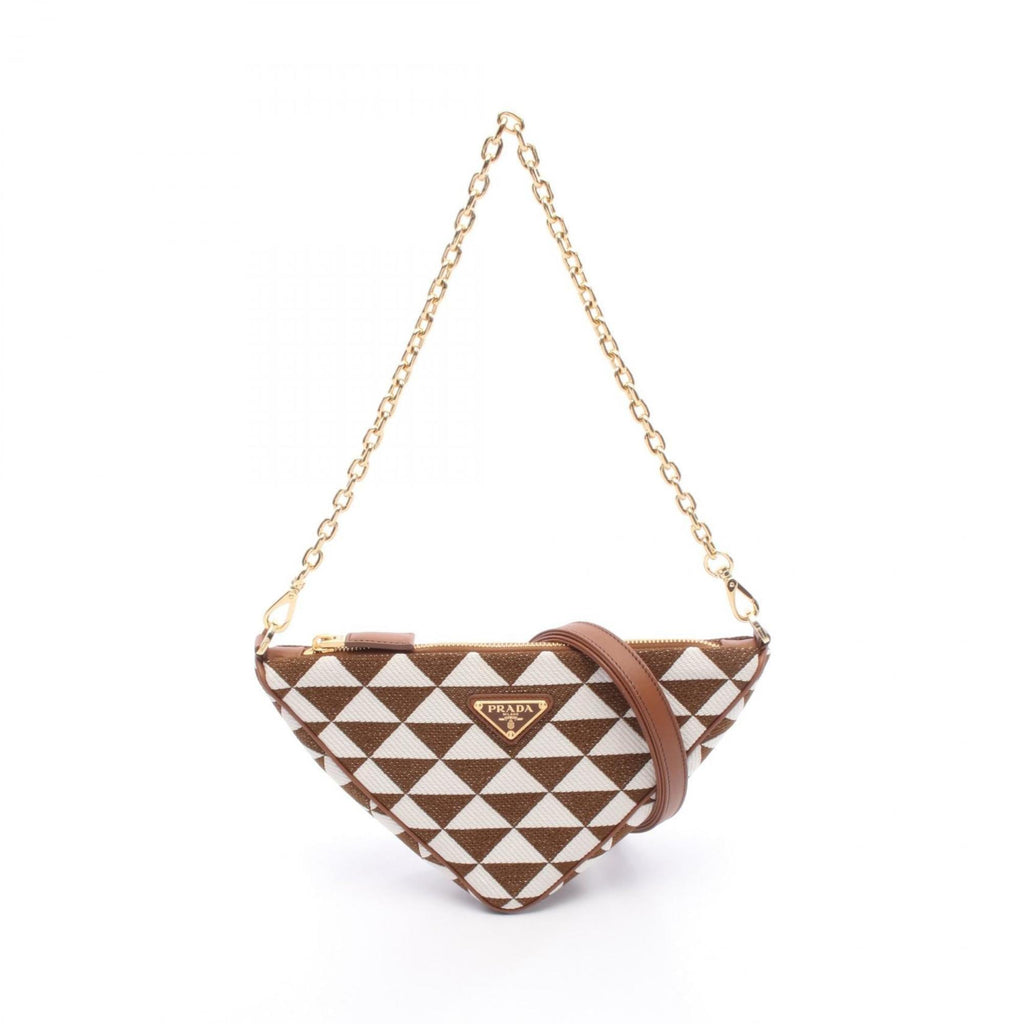 Prada Brown White Canvas Leather Shoulder Bag