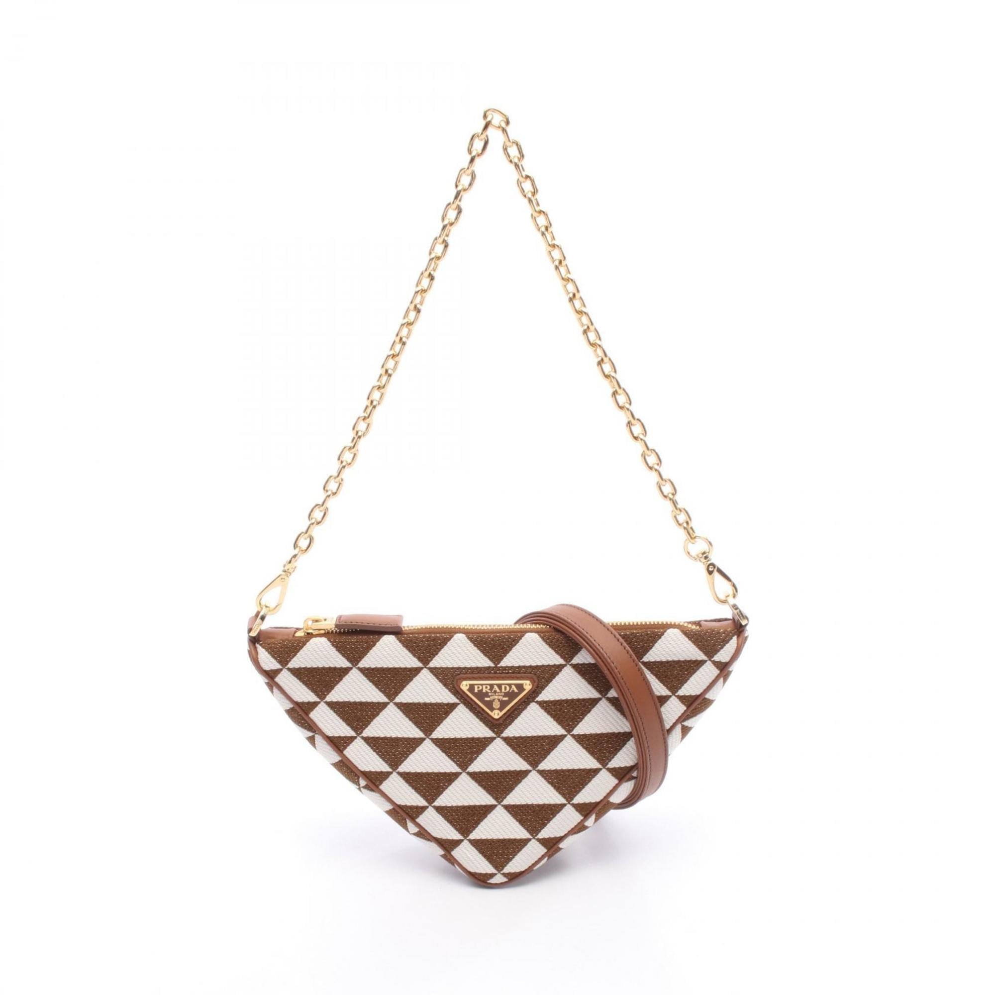 Prada Brown White Canvas Leather Shoulder Bag