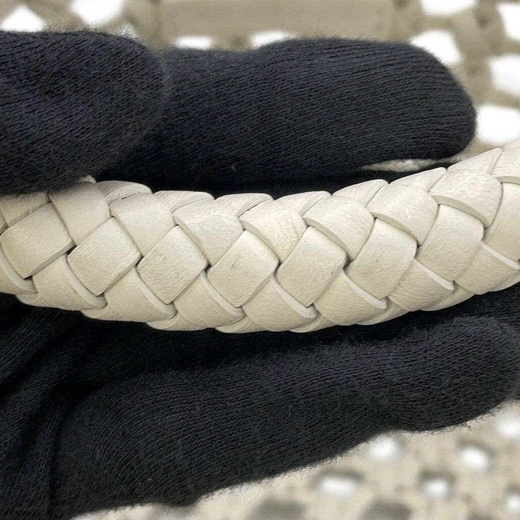 Bottega Veneta White Leather Canvas Tote Bag