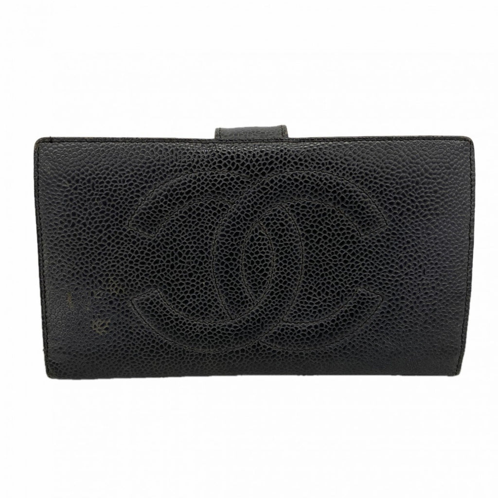 Chanel Black Grained Calfskin Long Wallet (Bi-Fold)