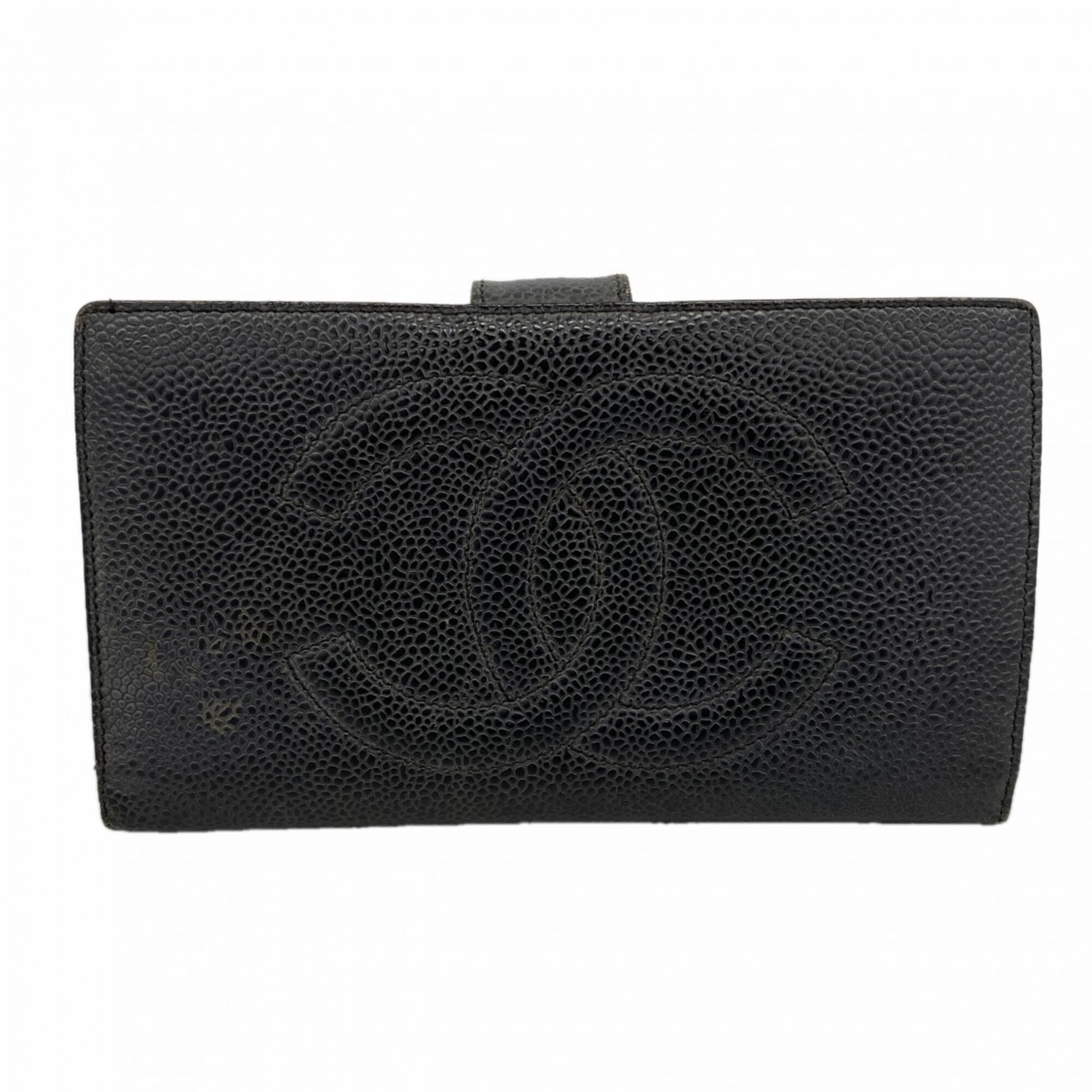 Chanel Black Grained Calfskin Long Wallet (Bi-Fold)