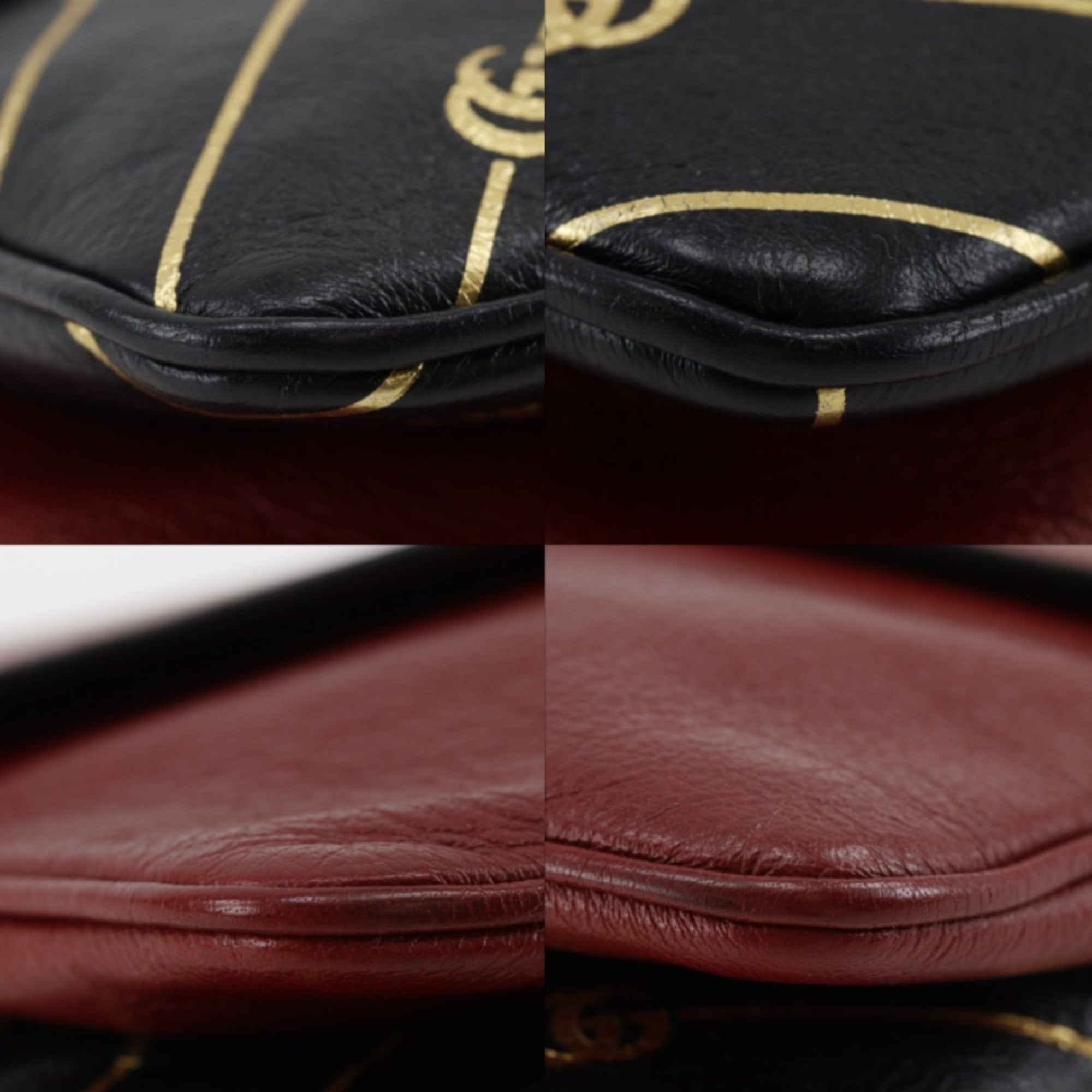 Gucci Black Red Color Leather Shoulder Bag (Pre-Owned)