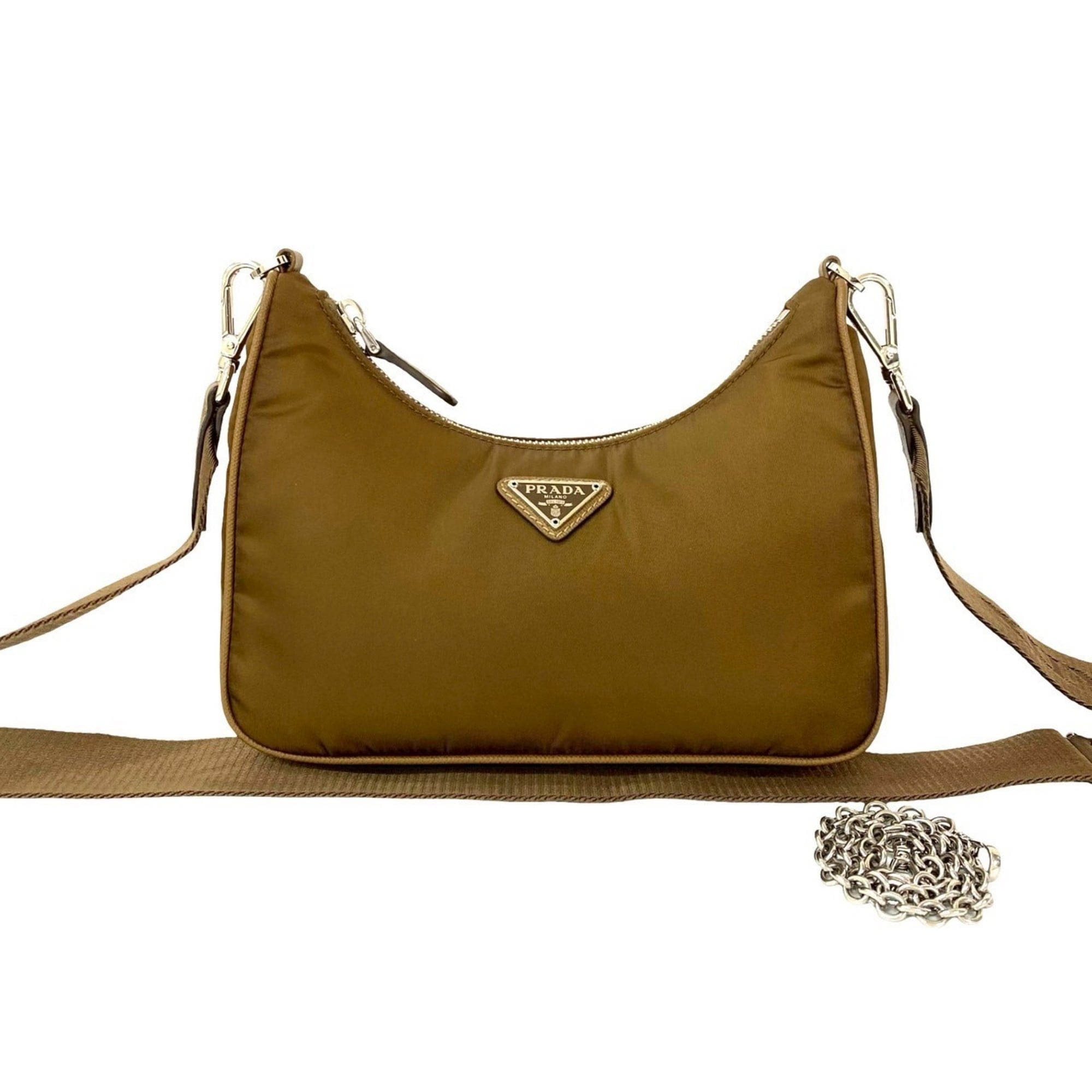 Prada Brown Nylon Leather Pochette Pouch Shoulder Bag