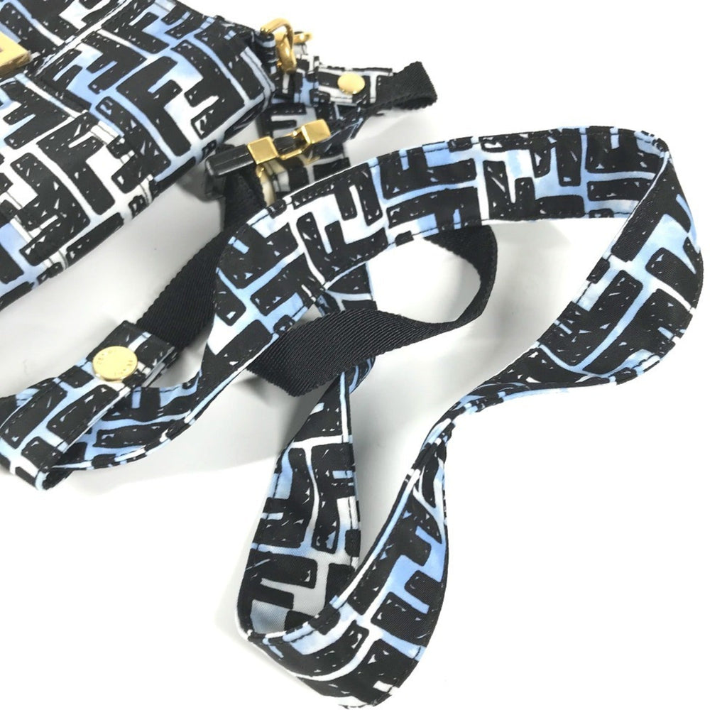 Fendi Black Blue Nylon Baguette Bag Pochette Shoulder Bag