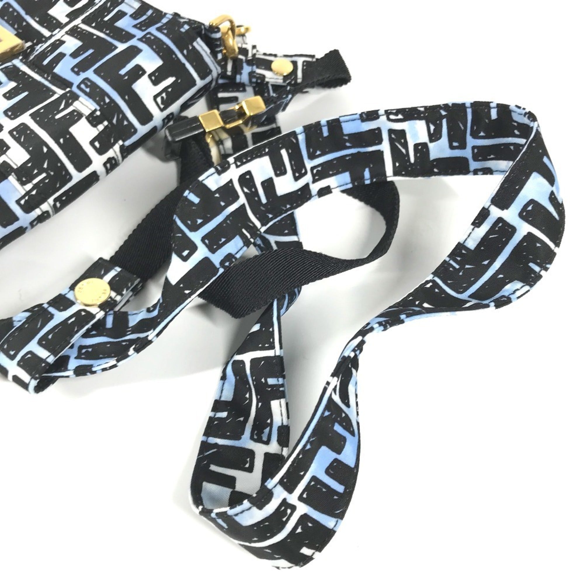 Fendi Black Blue Nylon Baguette Bag Pochette Shoulder Bag