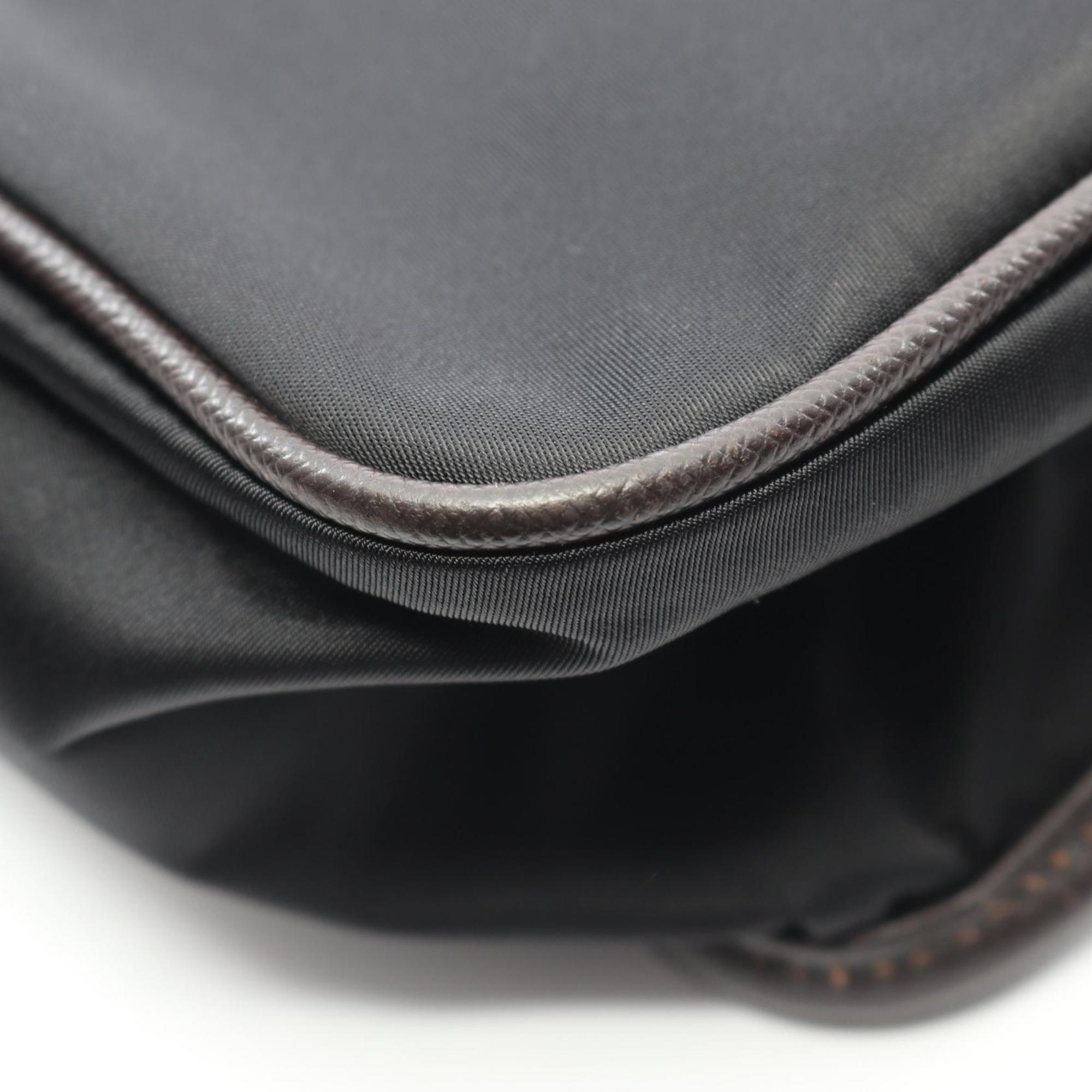 Prada Black Brown Nylon Leather Shoulder Bag