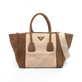 Prada Beige Brown Canvas Suede Handbag