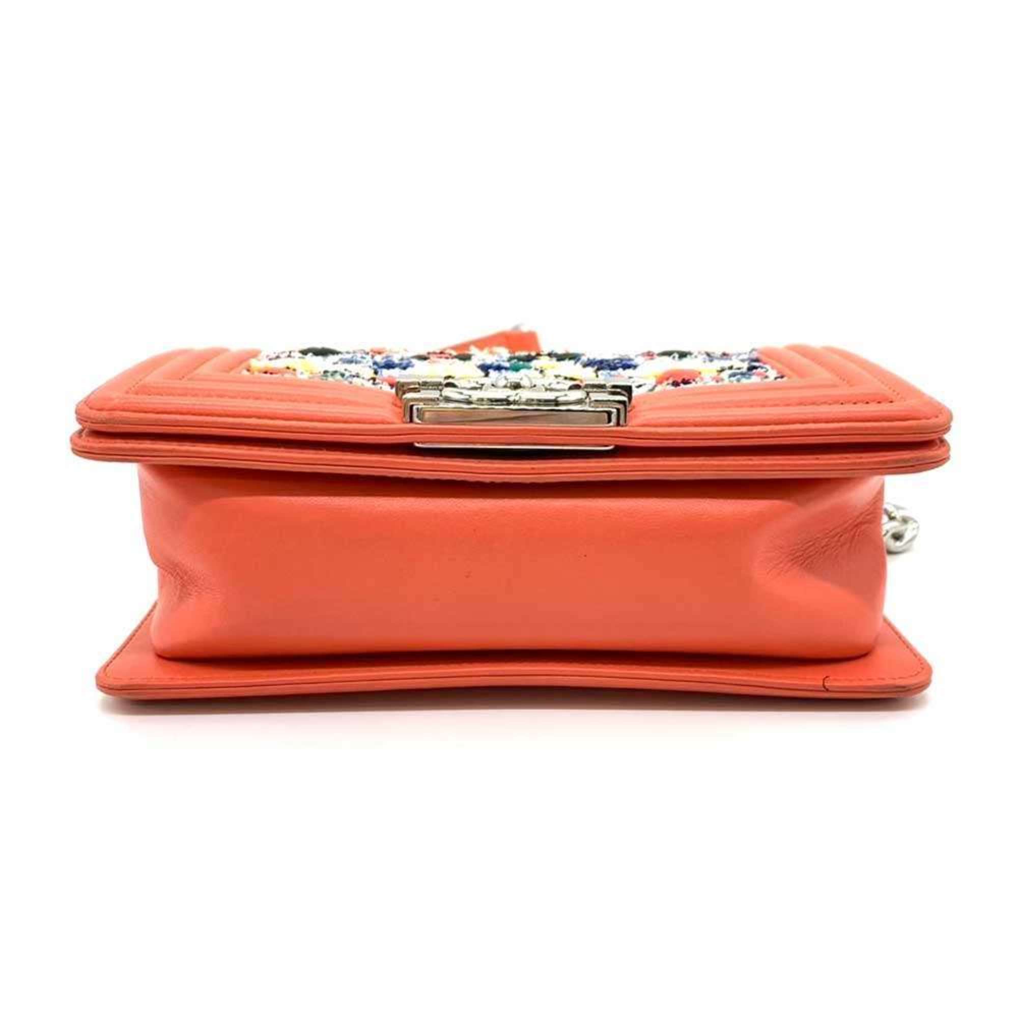 Chanel Boy Chanel Coral Orange Multi-Color Tweed Leather Shoulder Bag