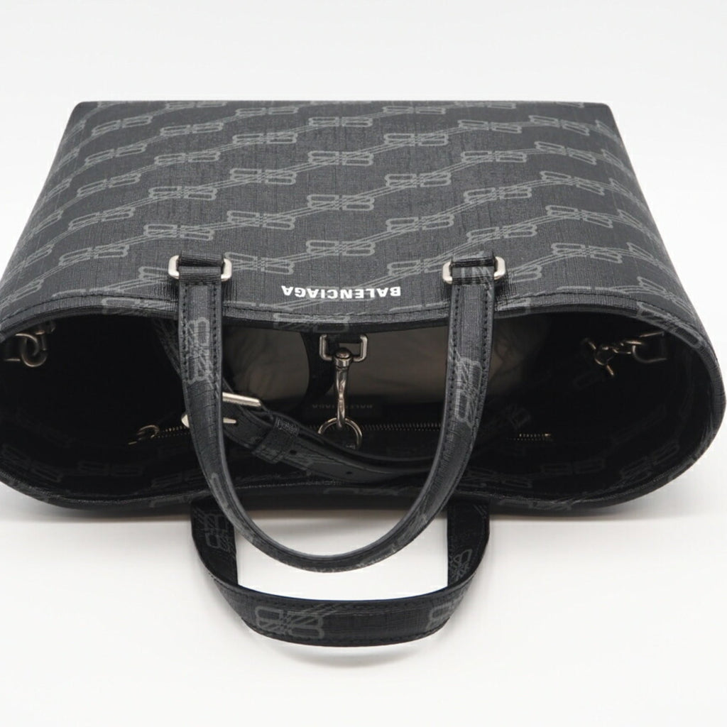 Balenciaga Black Gray Coated Canvas Tote