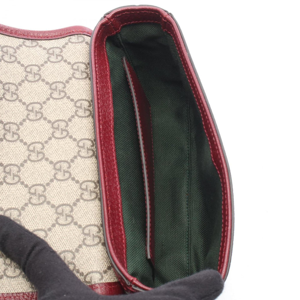 Gucci Beige Bordeaux Brown Coated Canvas Leather Handbag Shoulder Bag (Pre-Owned)