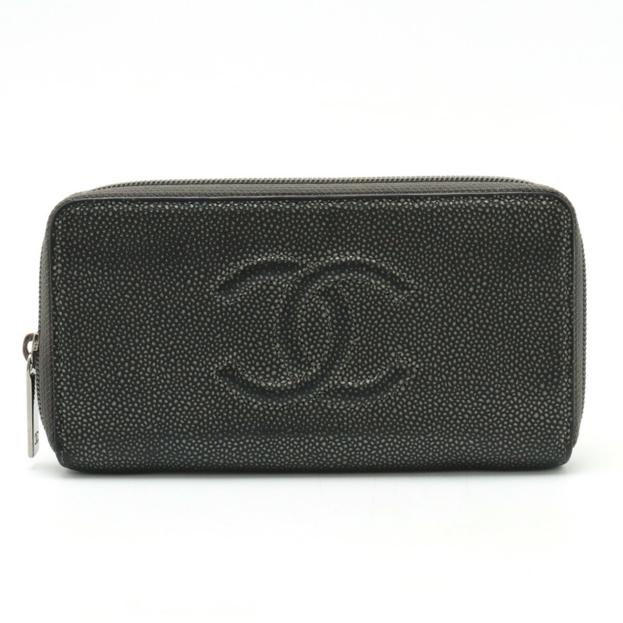 Chanel Metallic Gray Grained Calfskin Long Wallet (Bi-Fold)