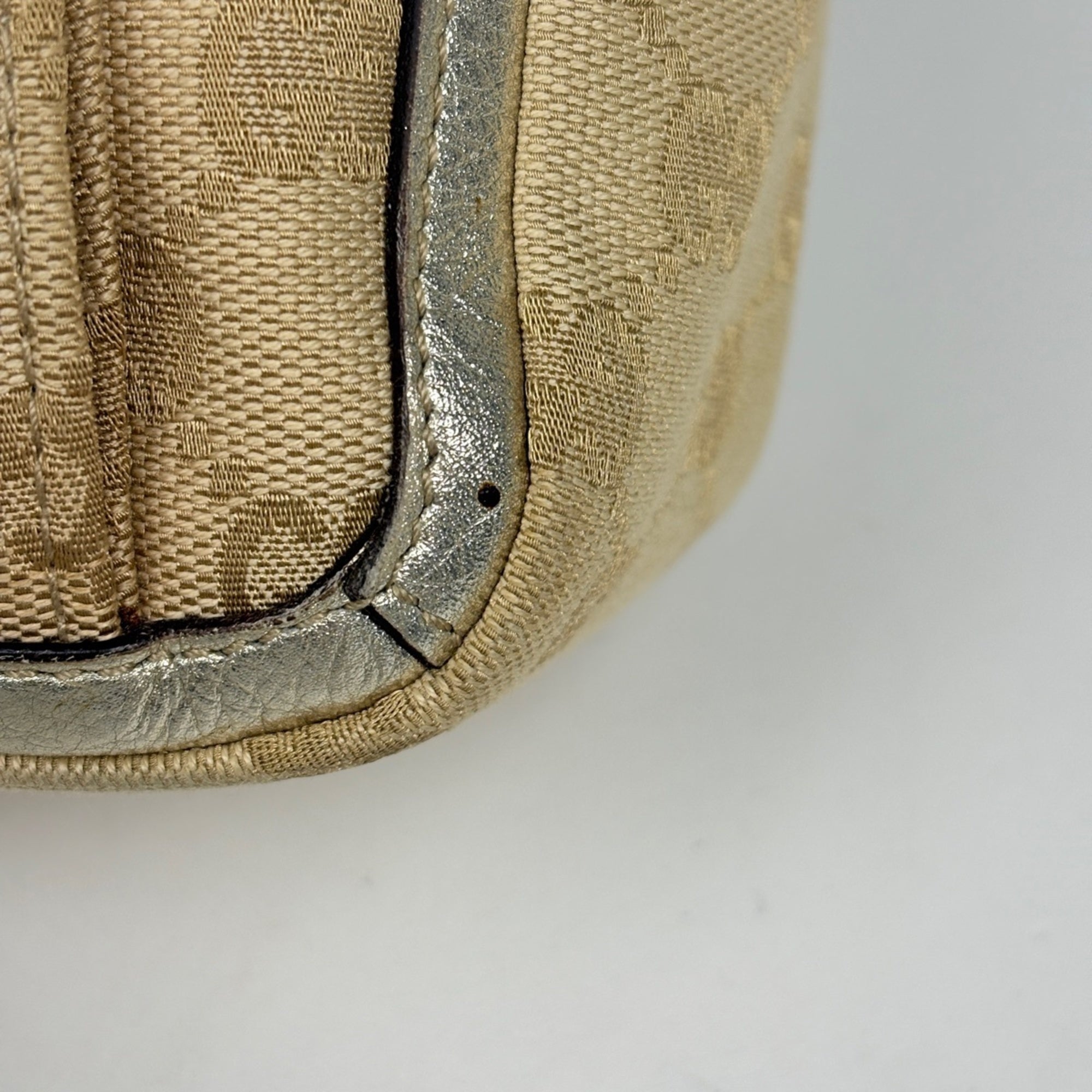 Gucci Gg Canvas Beige Gold Gg Canvas Leather Handbag Tote Bag (Pre-Owned)