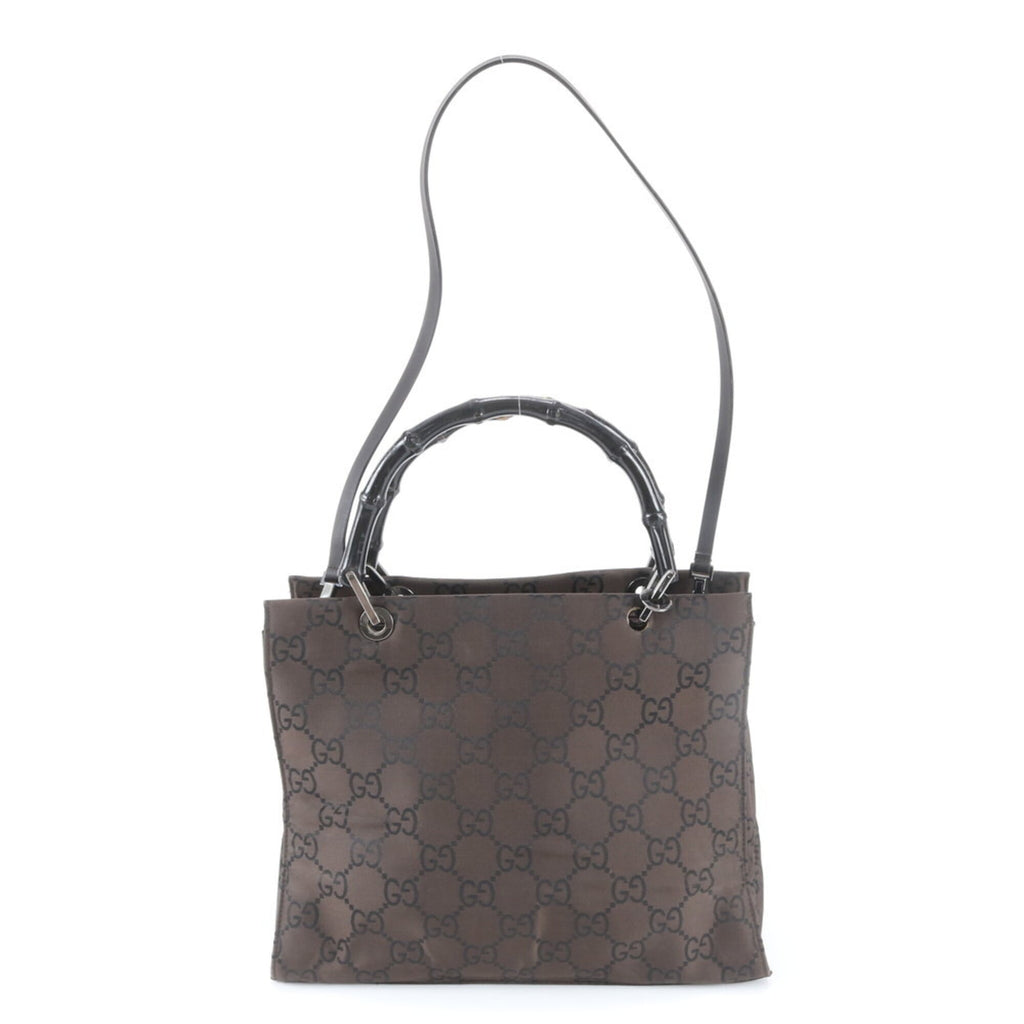 Gucci Bamboo Black Dark Brown Leather Nylon Handbag Shoulder Bag (Pre-Owned)