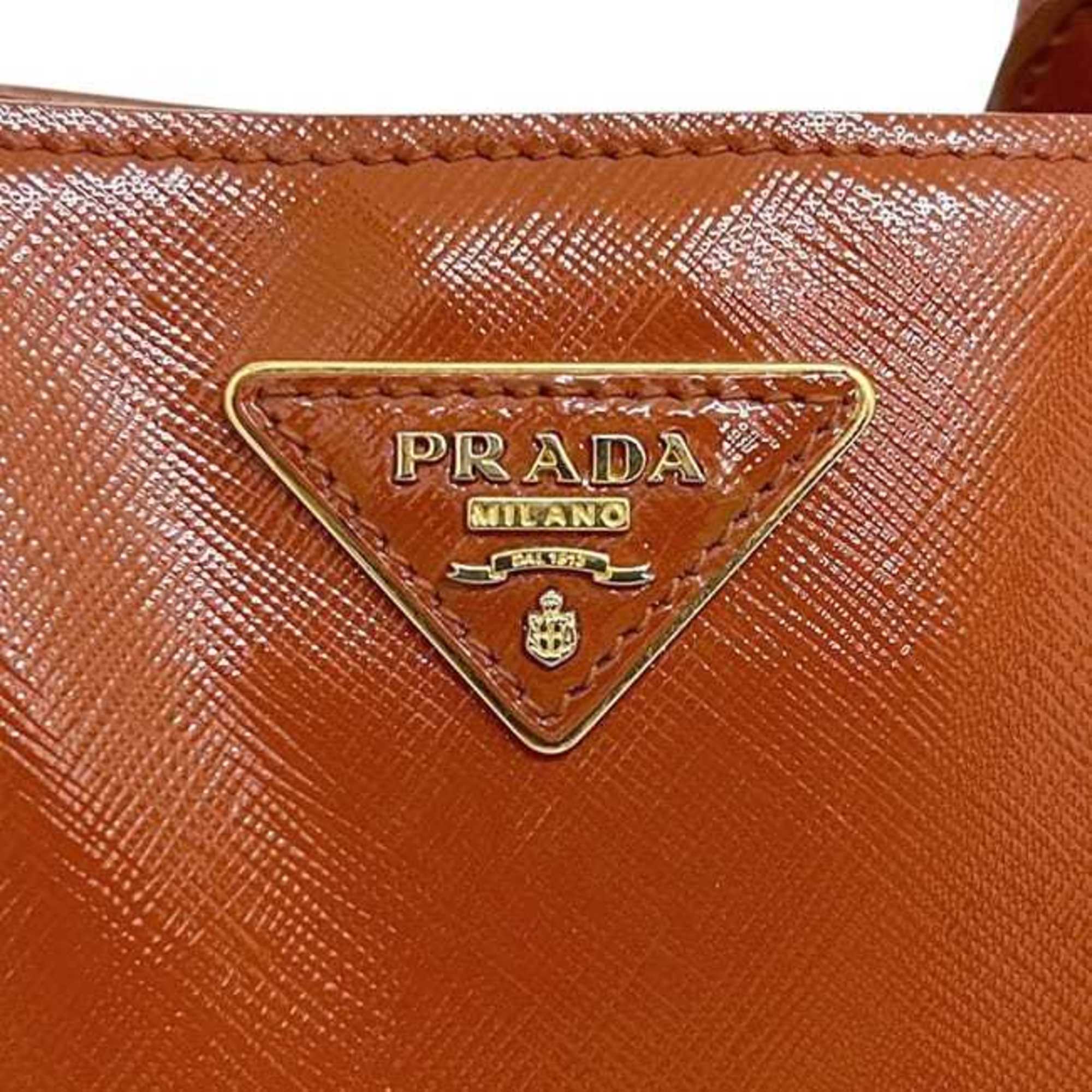 Prada Orange Patent Leather Leather Handbag Tote Bag