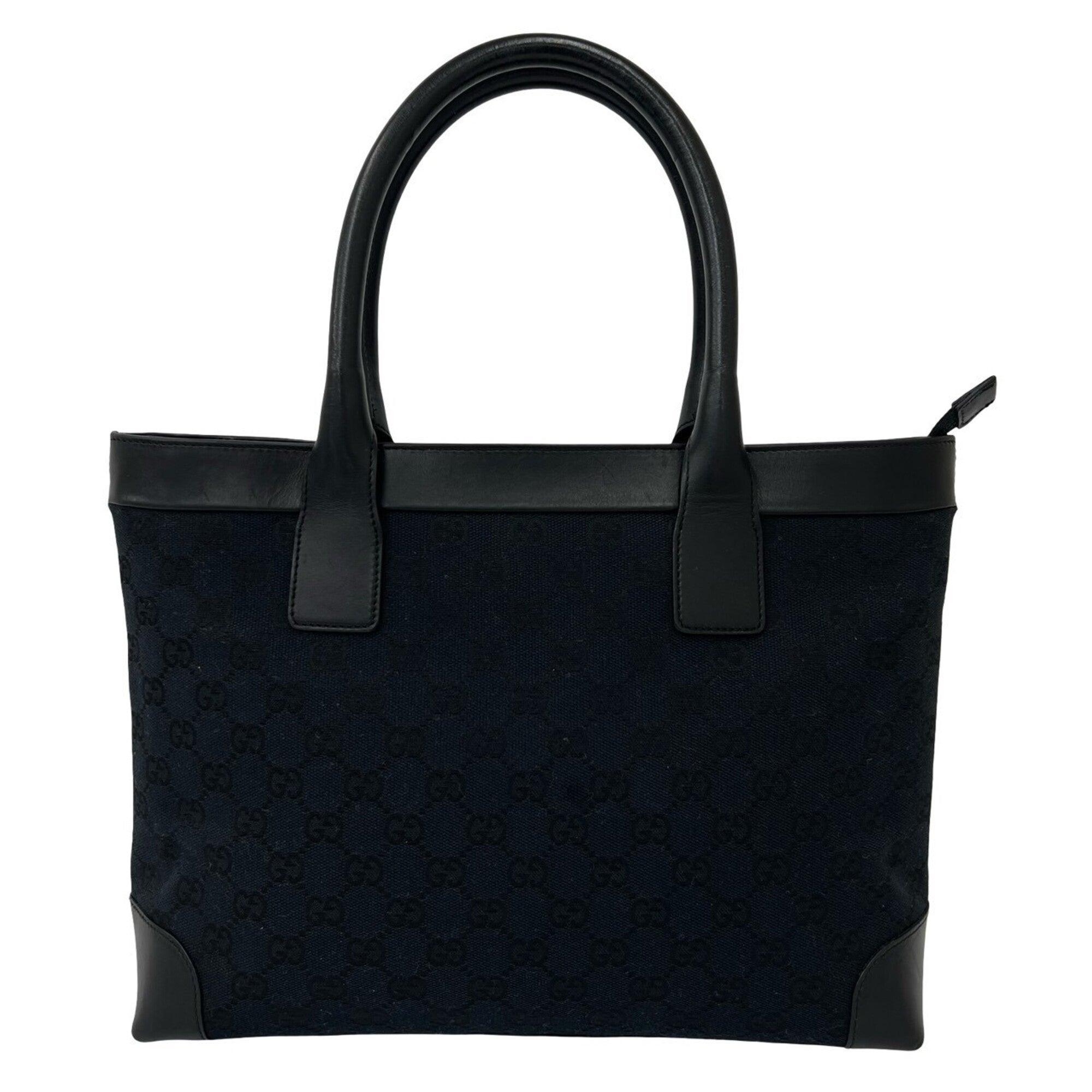 Gucci Black Leather Canvas Boston Bag Handbag Tote Bag (Pre-Owned)