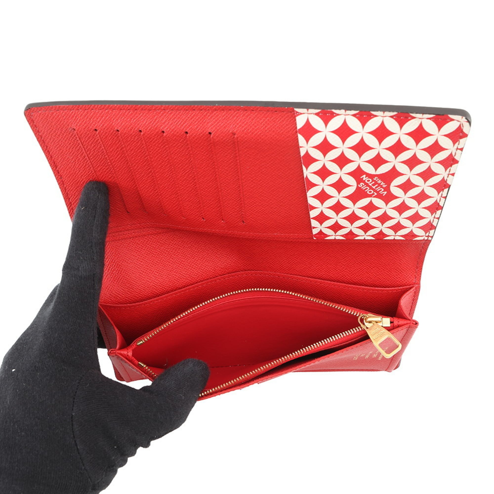 Louis Vuitton Damier Brown Damier Canvas Red Color Damier Canvas Long Wallet