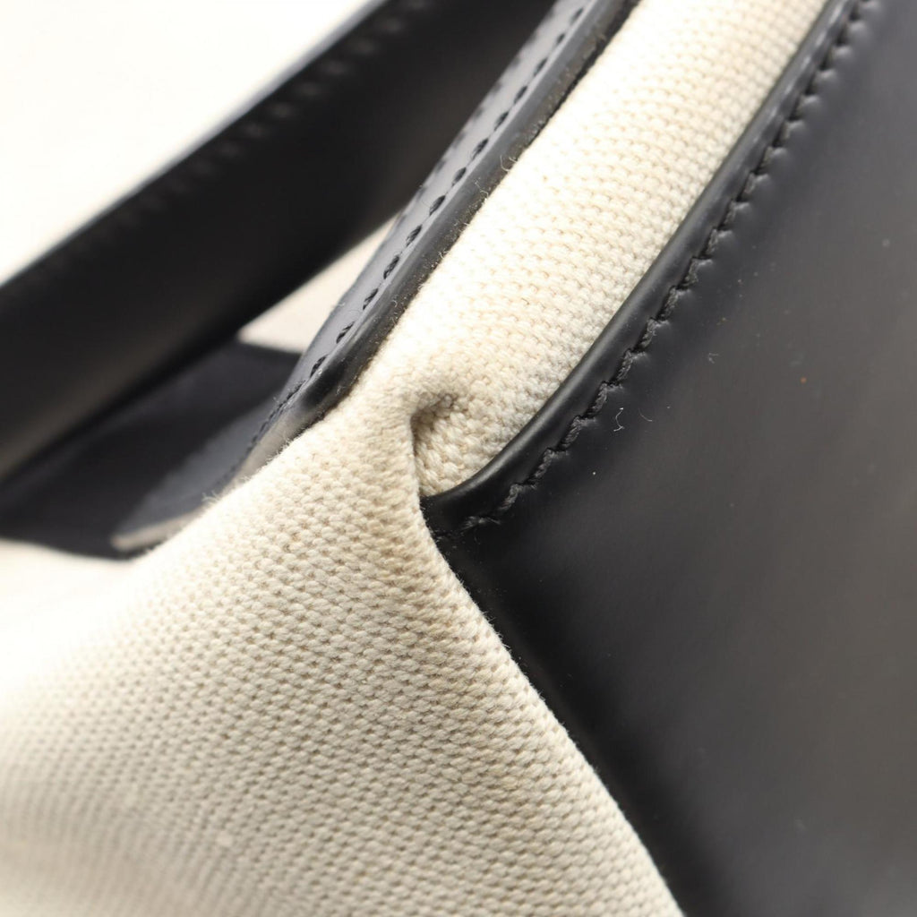 Balenciaga Black Ivory Canvas Leather Handbag Pouch Tote