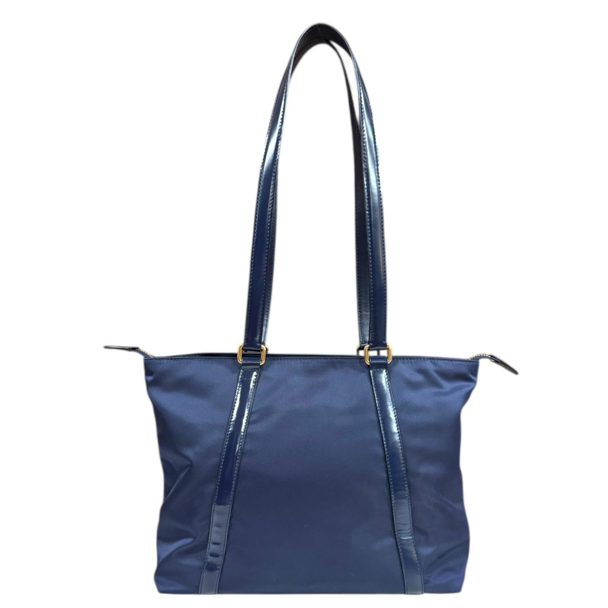 Prada Navy Nylon Leather Tote Bag