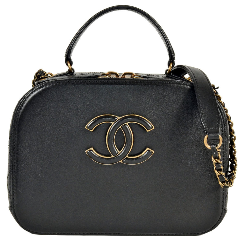 Chanel Black Leather Handbag Shoulder Bag Vanity Bag