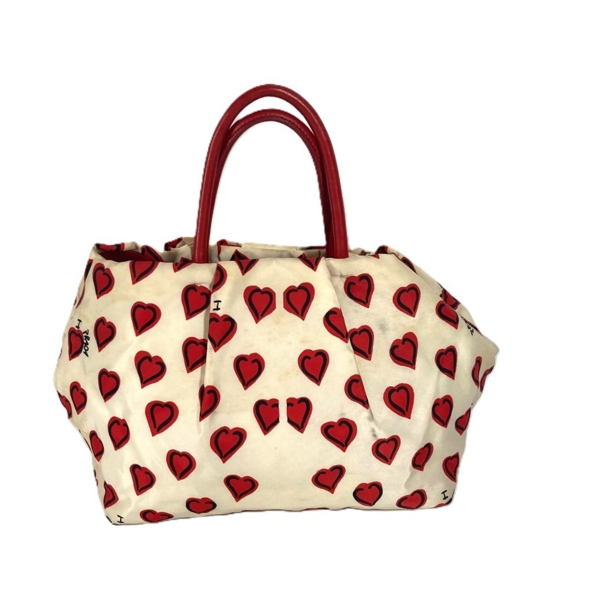 Prada Red Color White Leather Nylon Handbag Tote Bag