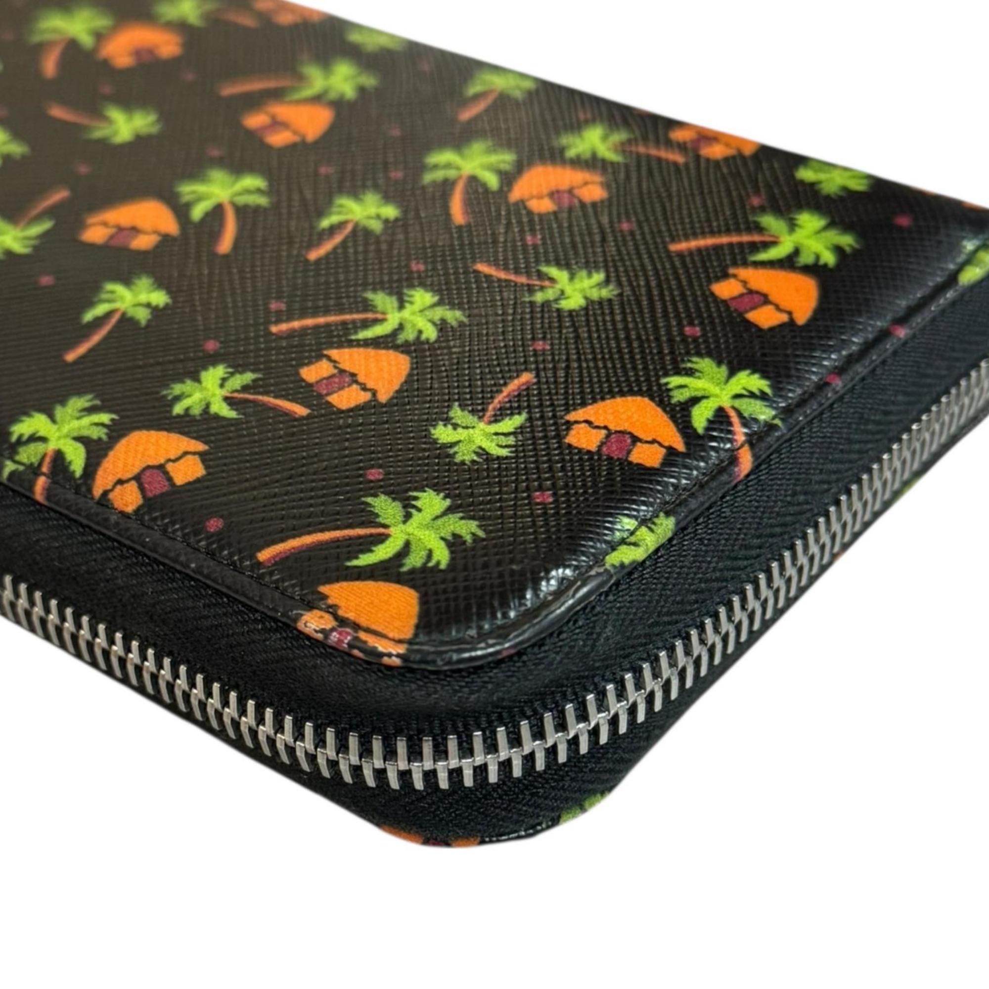 Prada Black Green Orange Leather Long Wallet (Bi-Fold)