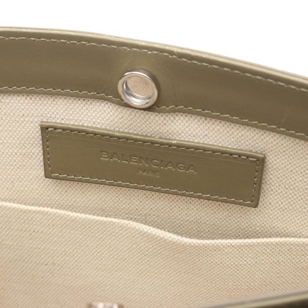 Balenciaga Khaki White Canvas Leather Handbag Pochette Shoulder