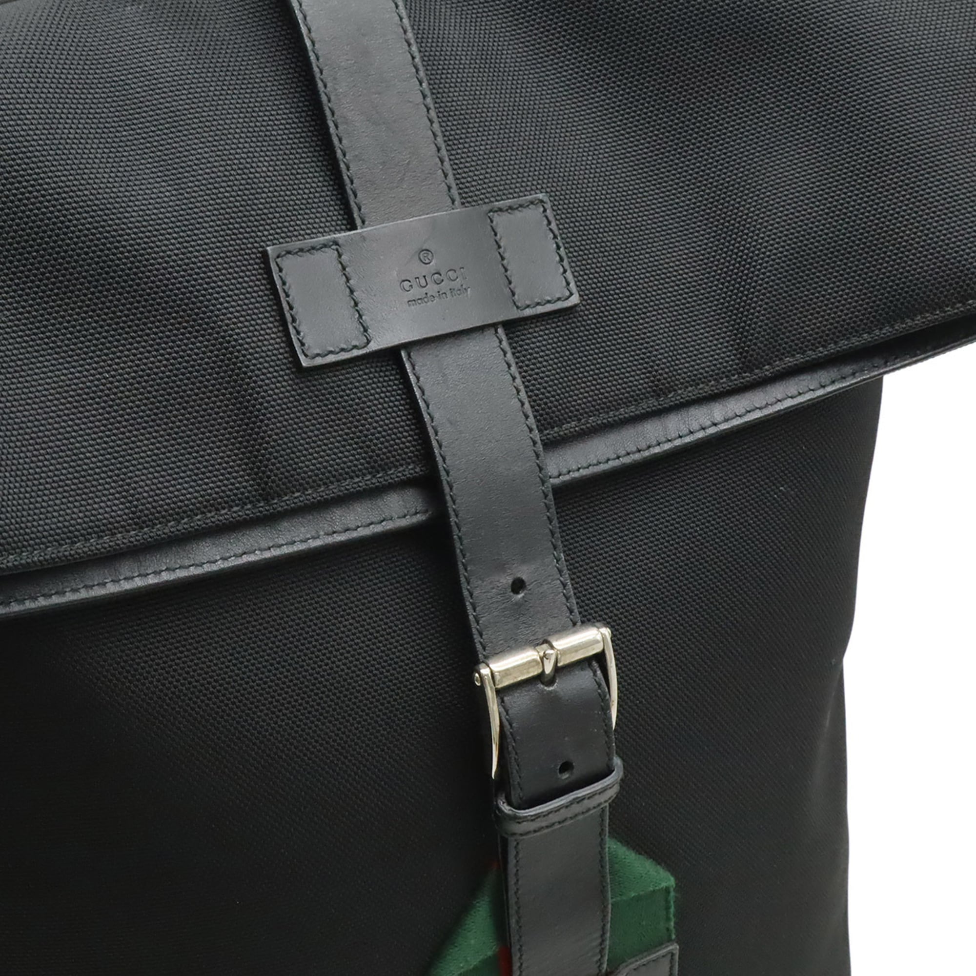 Gucci Black Green Red Color Canvas Leather Backpack (Pre-Owned)
