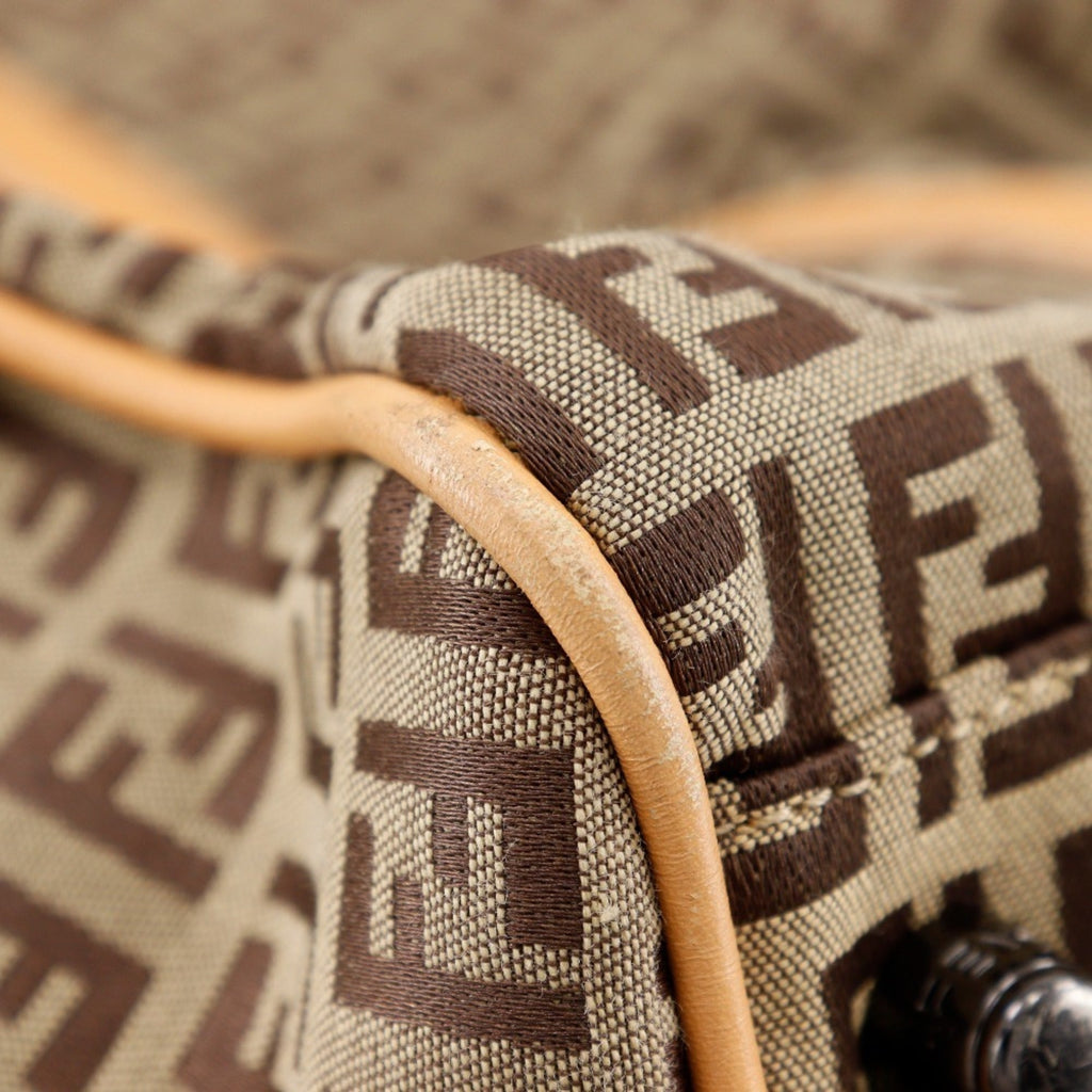 Fendi Brown Canvas Leather Boston Bag