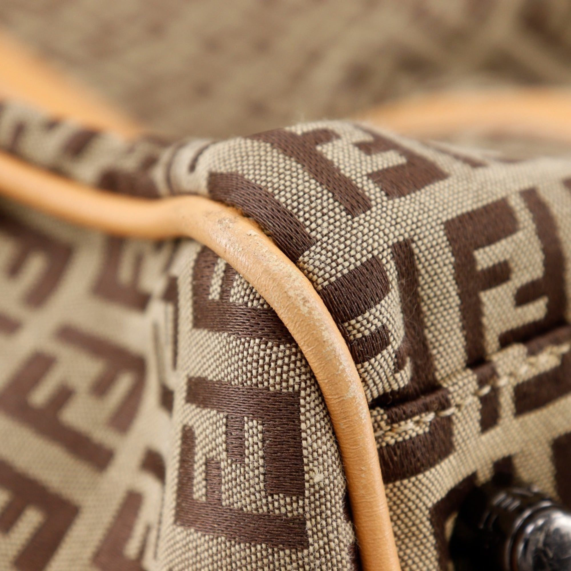 Fendi Brown Canvas Leather Boston Bag