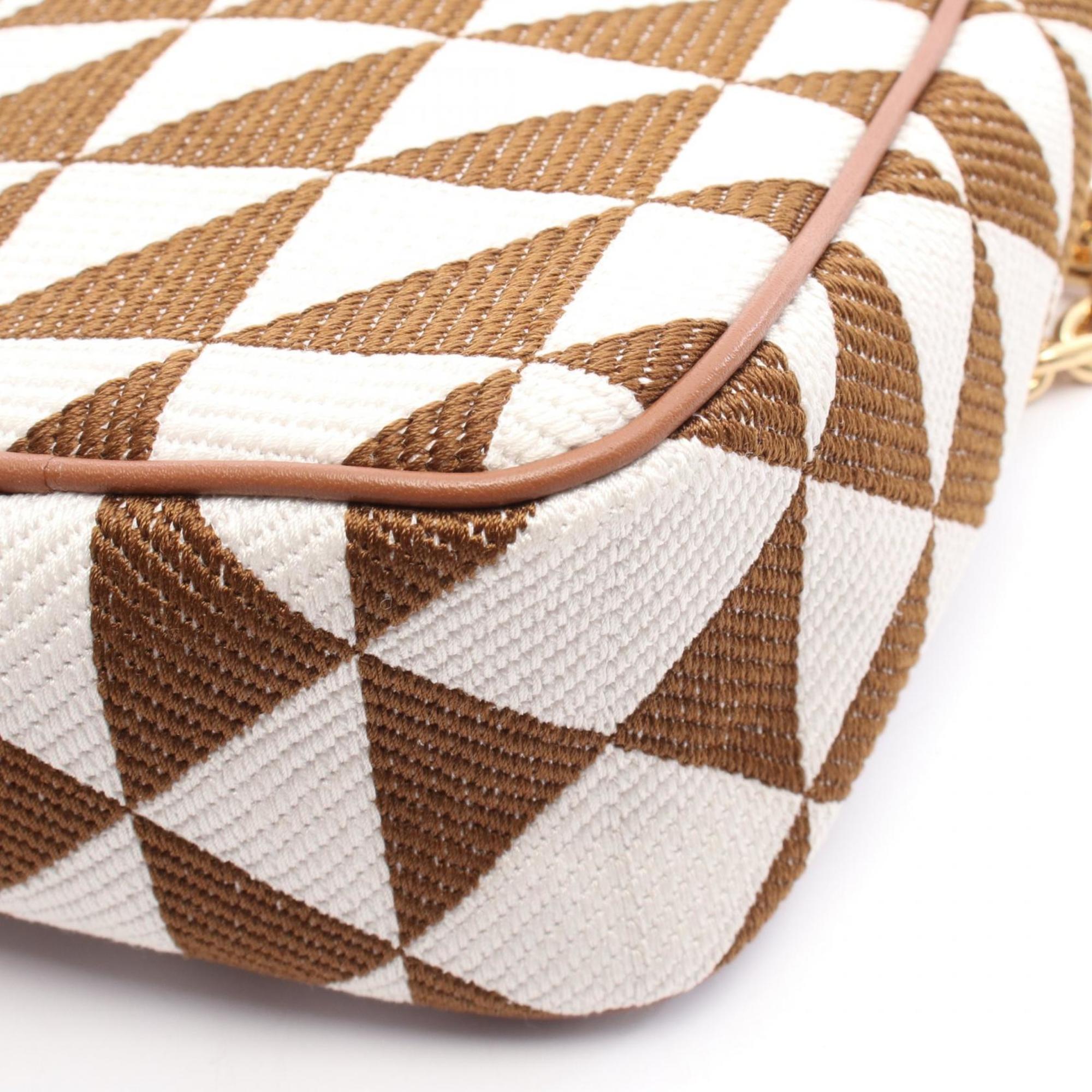 Prada Brown White Canvas Leather Shoulder Bag