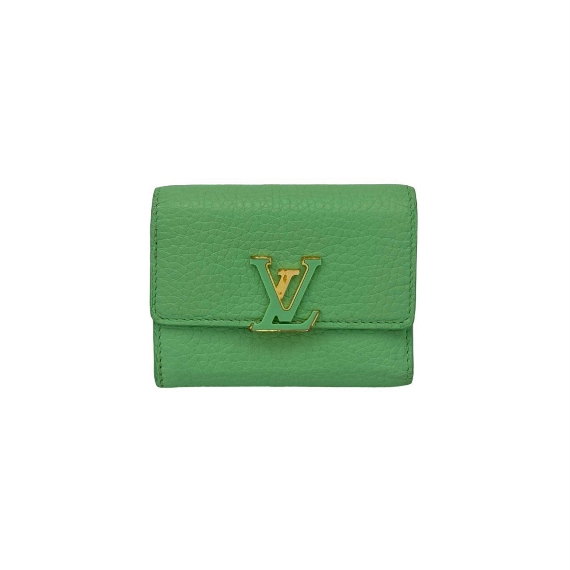 Louis Vuitton Green Pink Leather Wallet (Tri-Fold)
