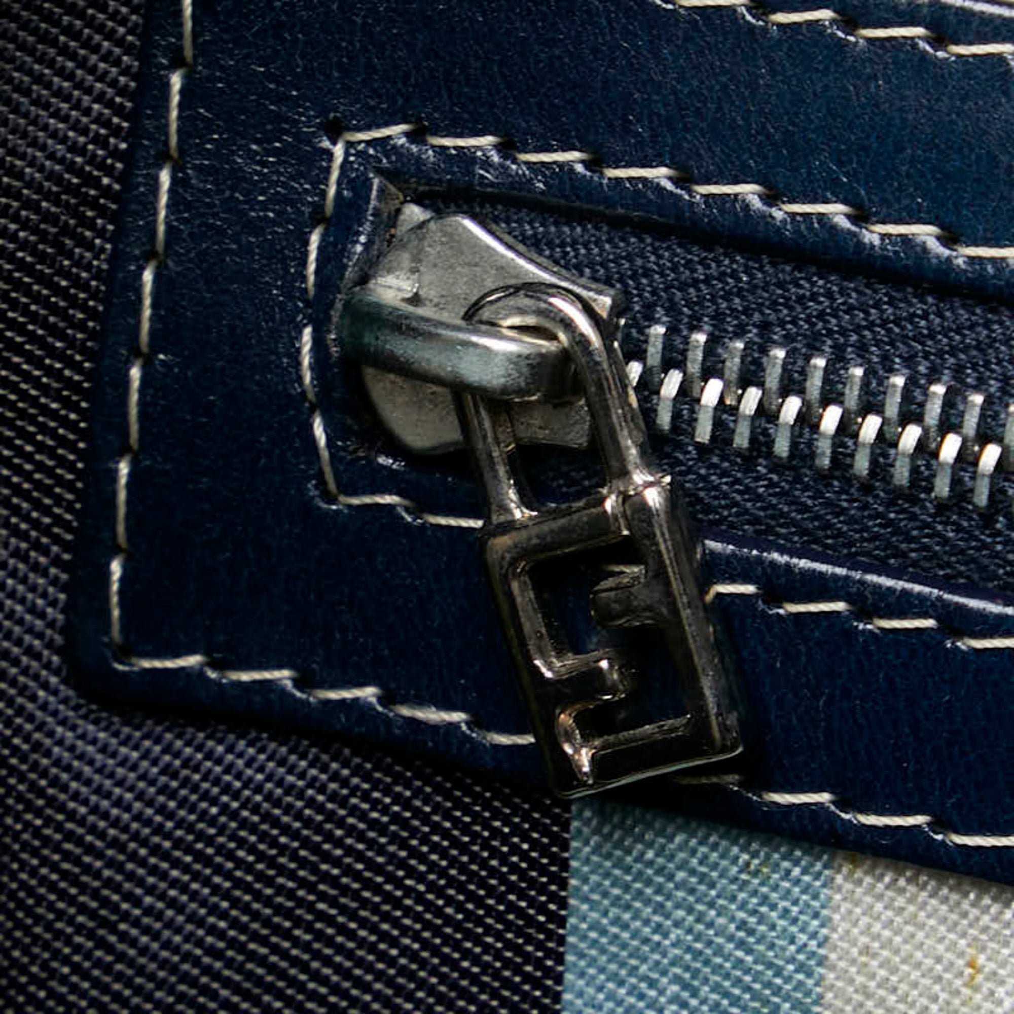 Fendi Navy Canvas Leather Handbag