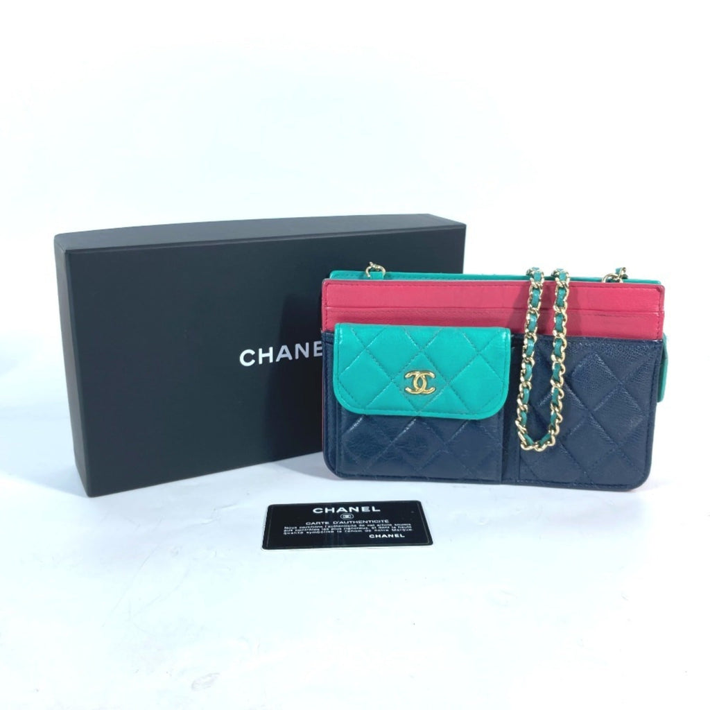 Chanel Navy Pink Grained Calfskin Pochette Shoulder Bag