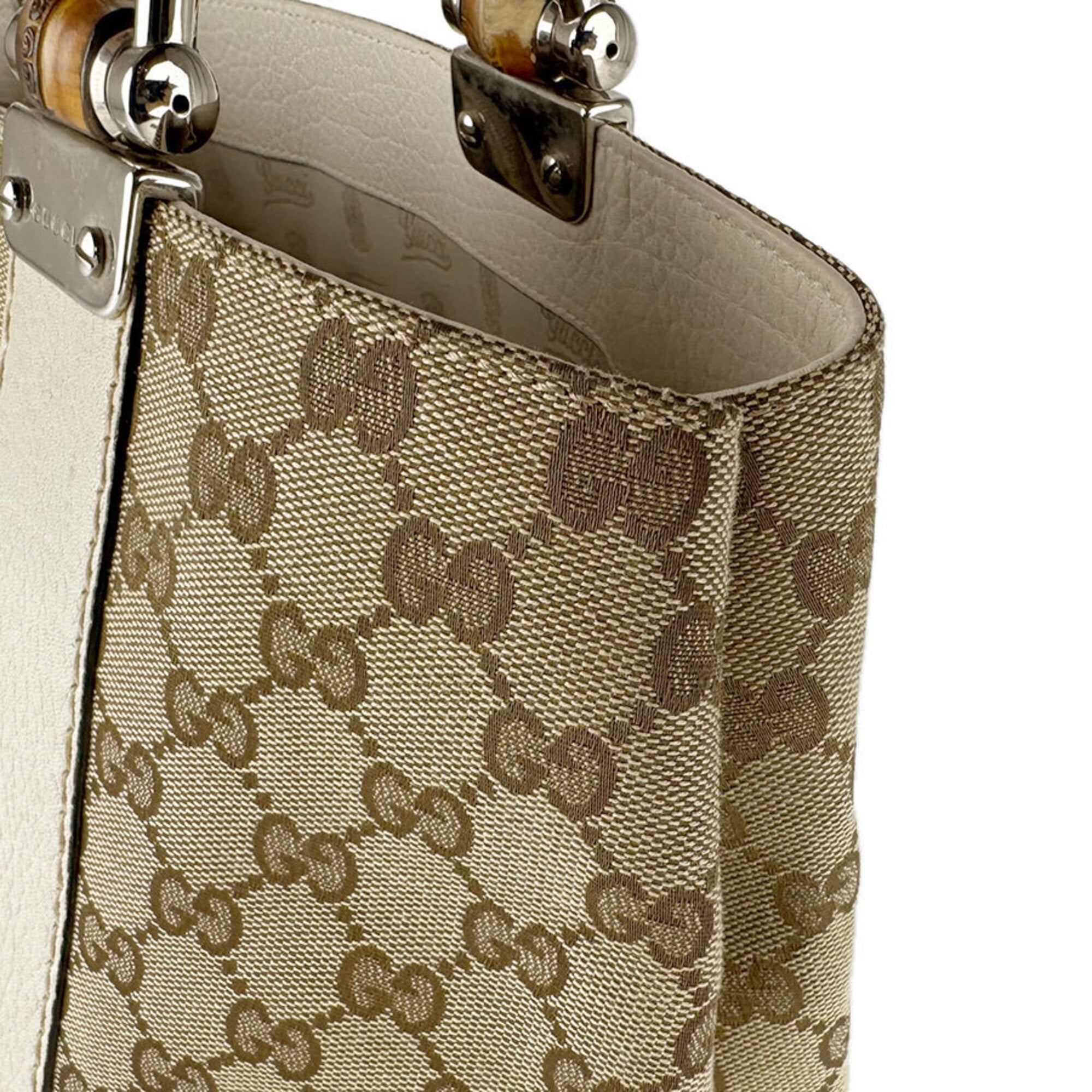 Gucci Beige Brown Ivory Gg Canvas Leather Tote Bag (Pre-Owned)