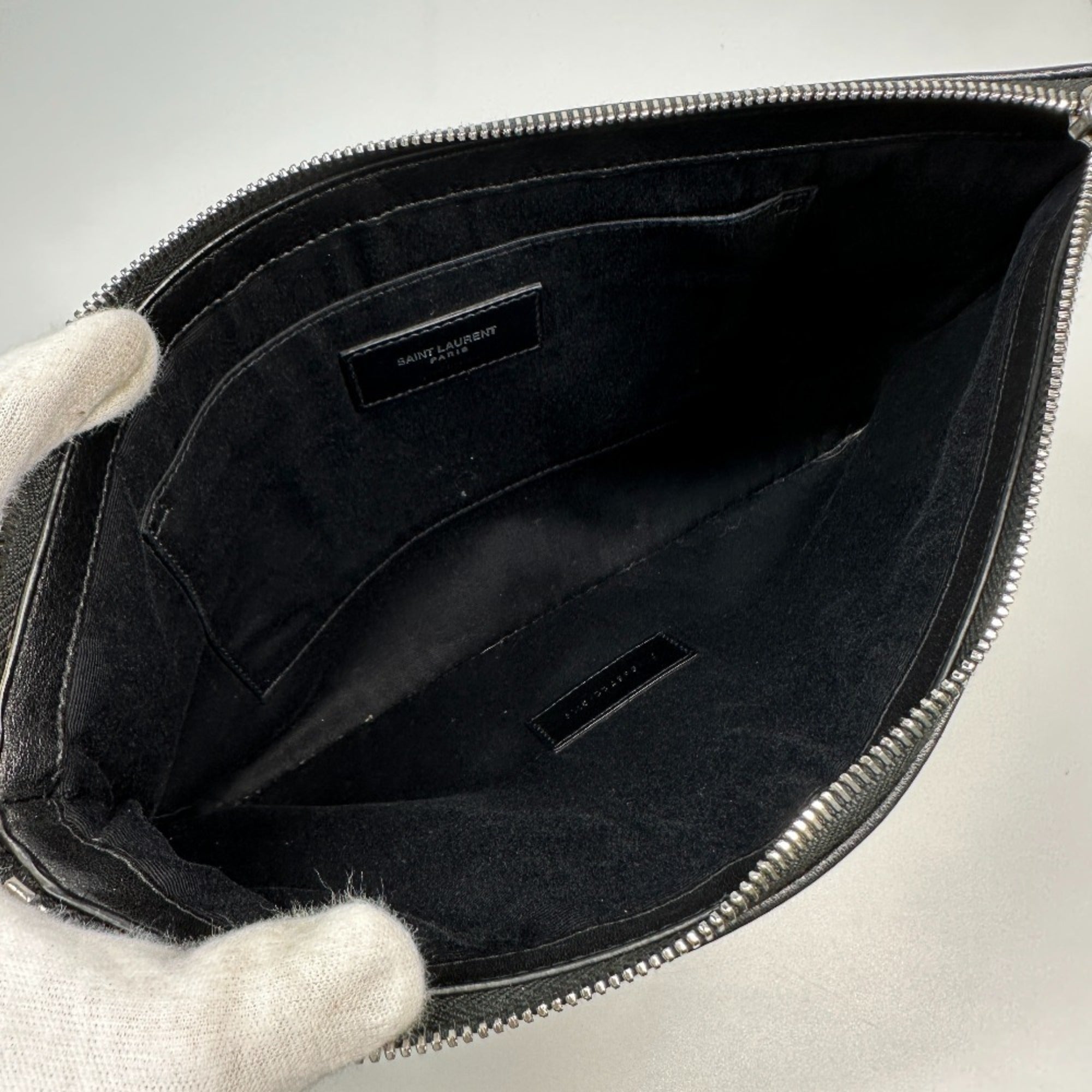 Saint Laurent Black Gray Coated Canvas Leather Clutch Bag Pouch (Pre-Owned)