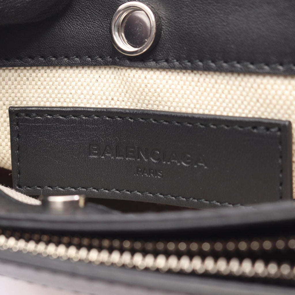 Balenciaga Black Ivory Navy Canvas Leather Handbag Pochette Shoulder