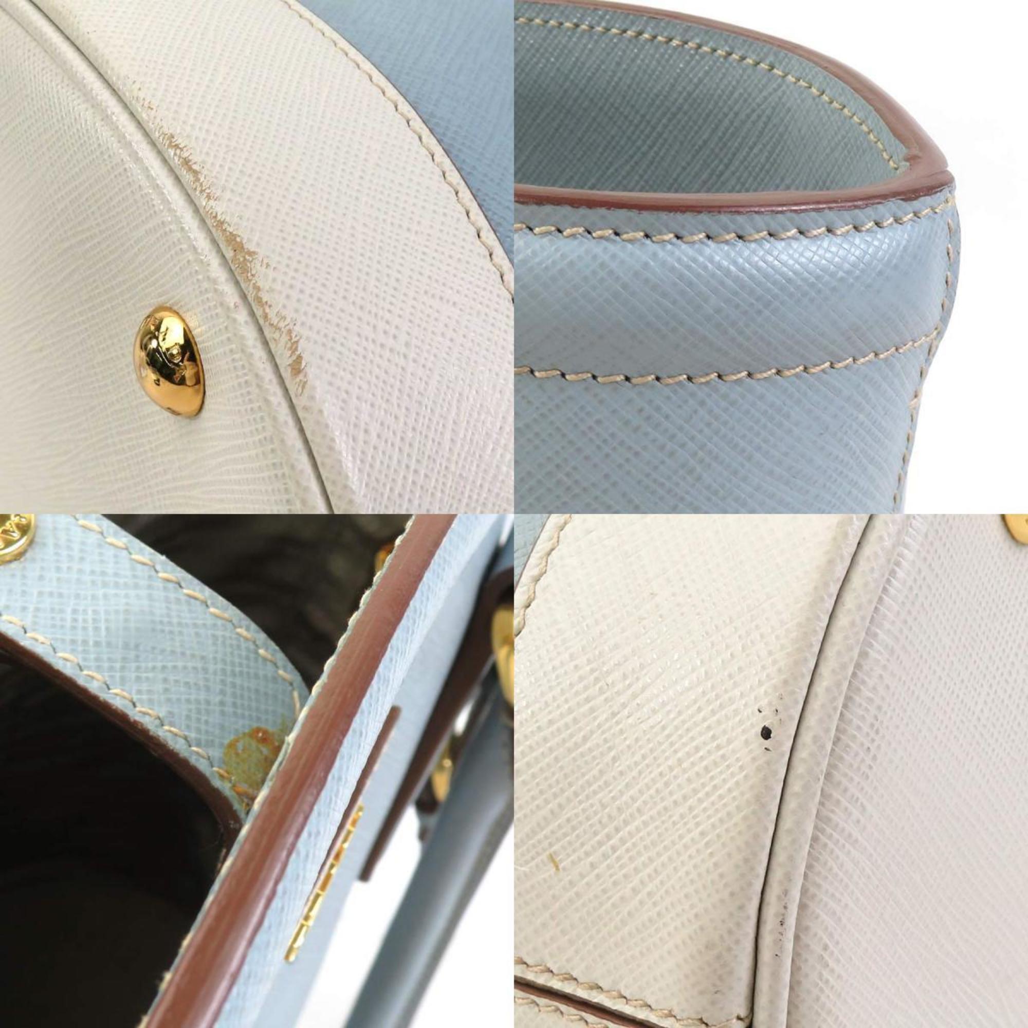 Prada Light Blue Off-White Leather Handbag Shoulder Bag