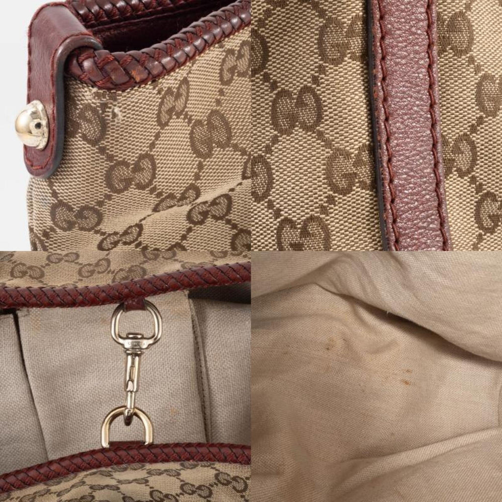 Gucci Gg Canvas Beige Brown Gg Canvas Leather Tote Bag (Pre-Owned)