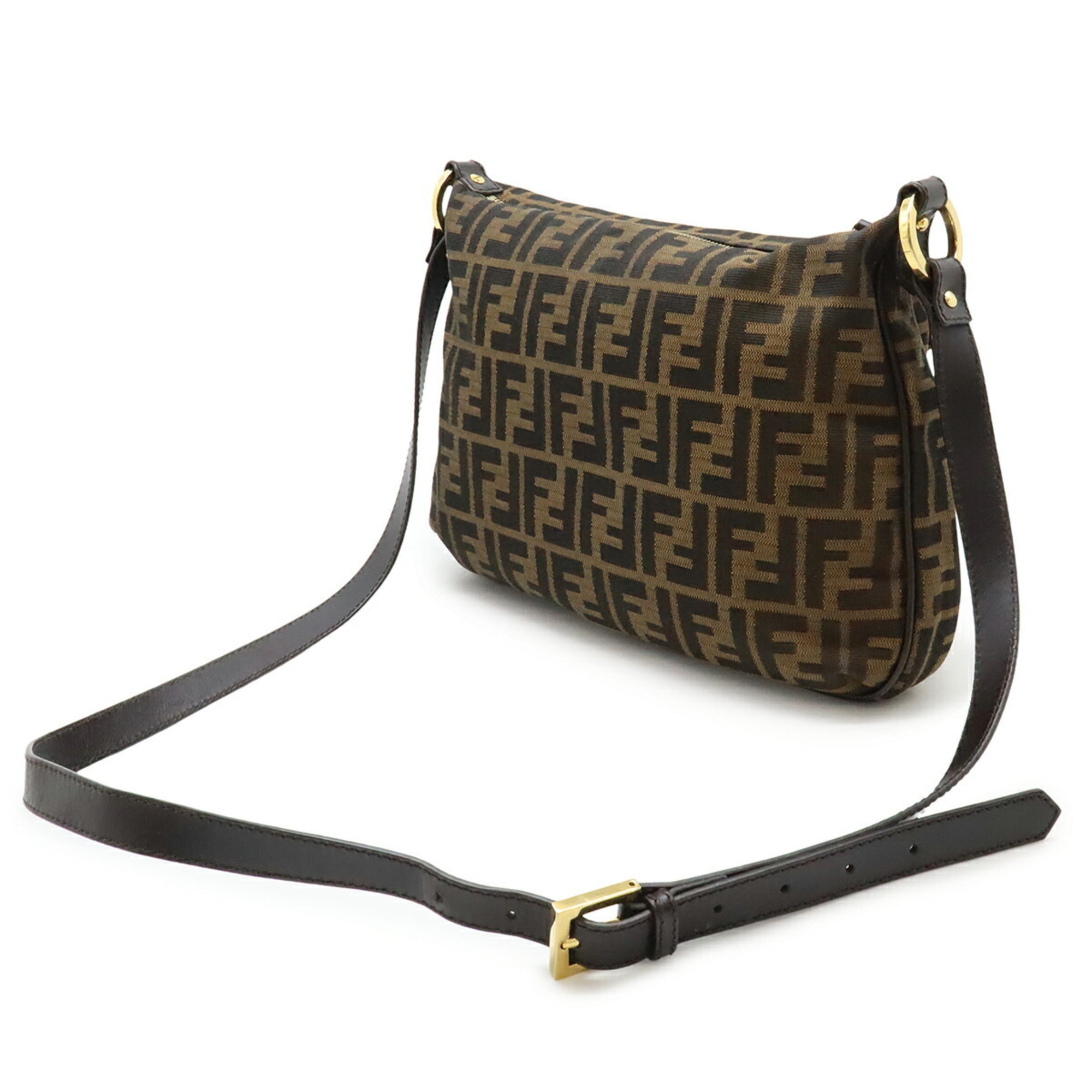 Fendi Dark Brown Khaki Brown Leather Nylon Canvas Shoulder Bag