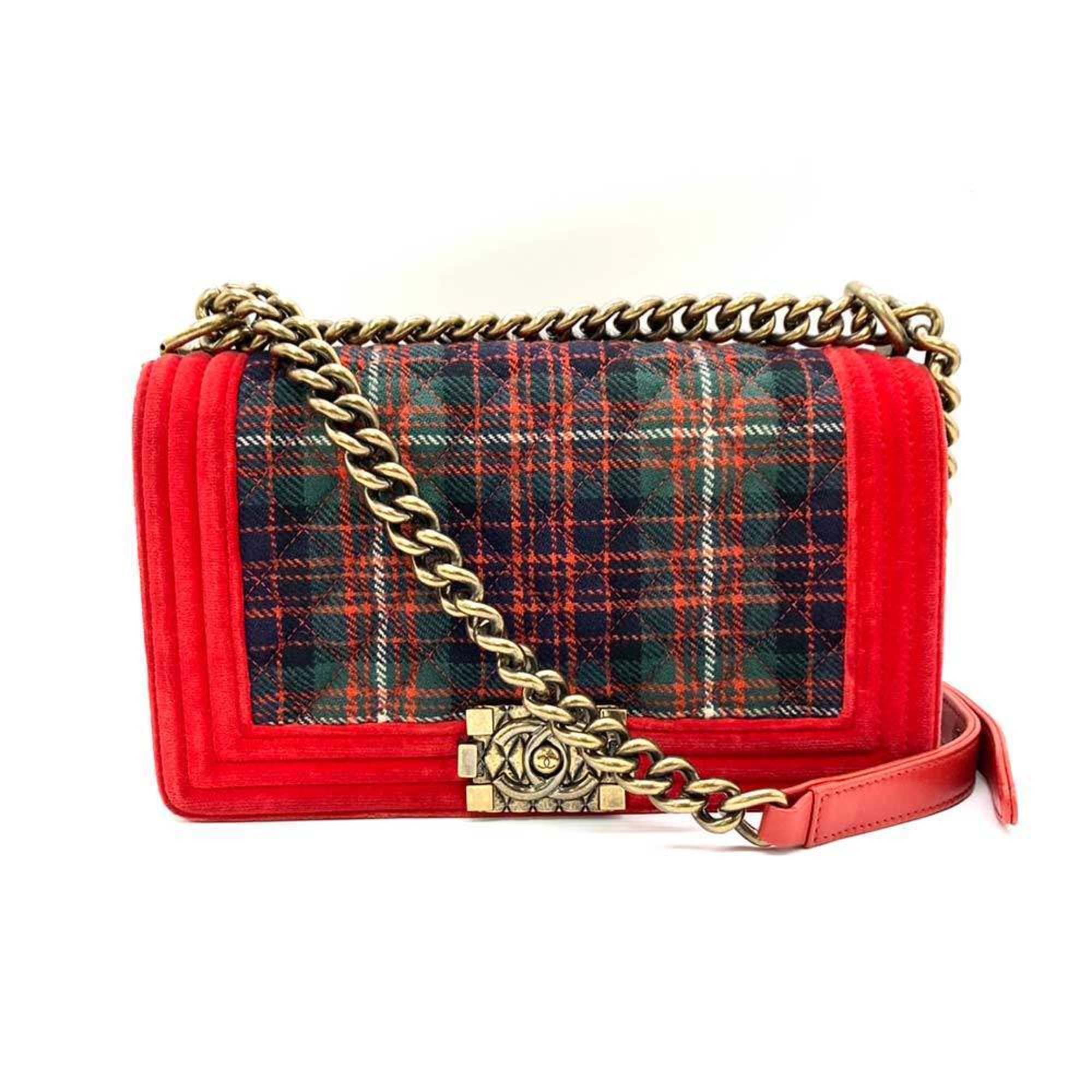 Chanel Green Red Color Canvas Shoulder Bag